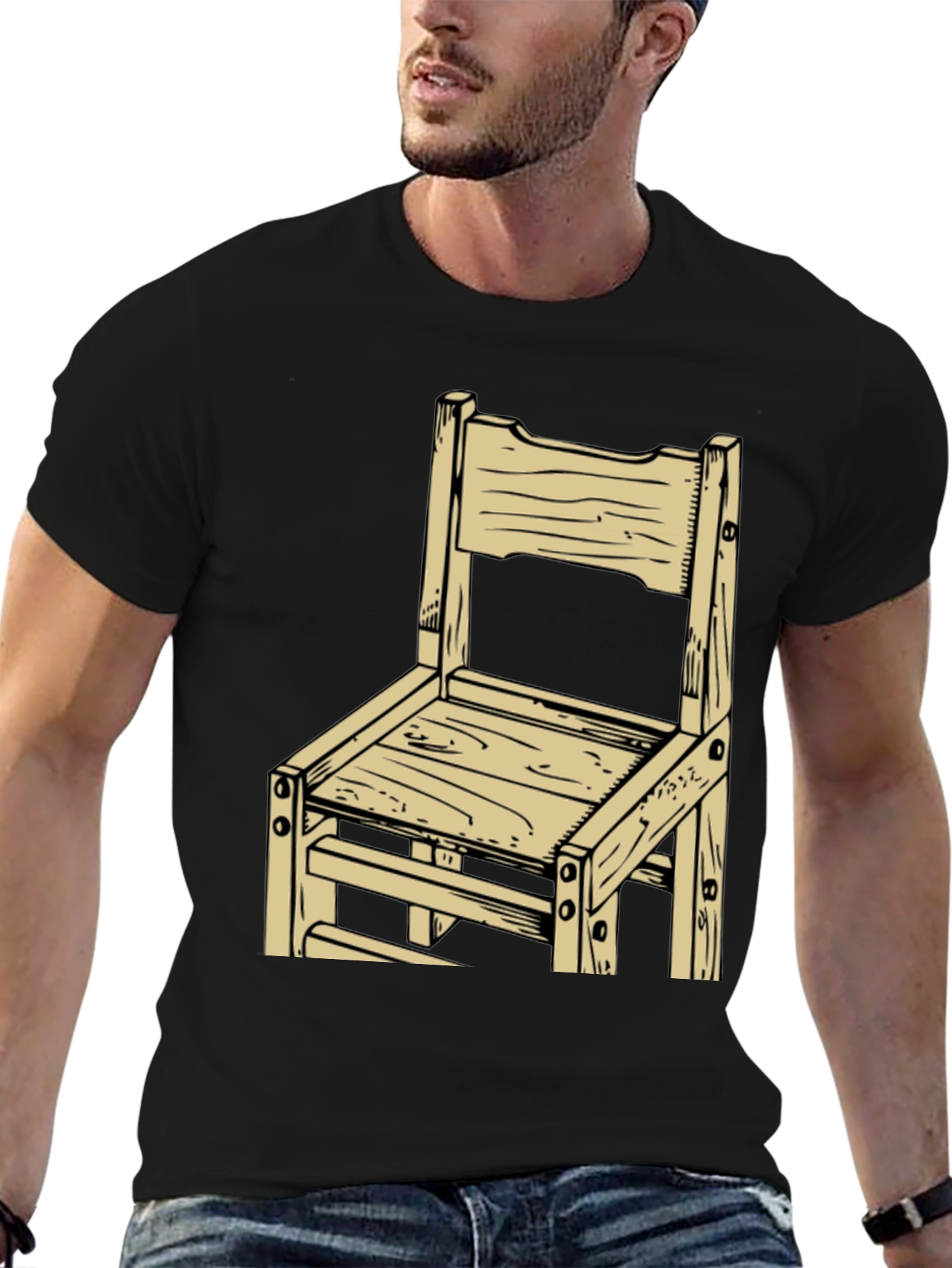 Rustic Wooden Chair Graphic Tee - Black - 6