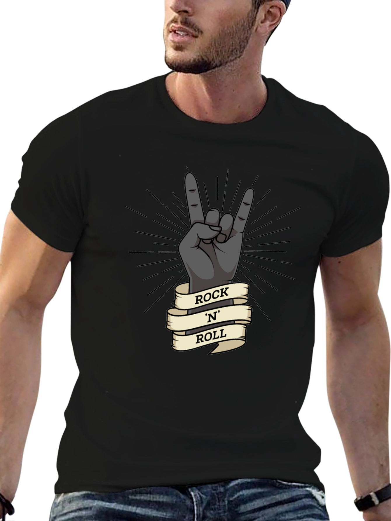 Black Rock 'N' Roll Hand Gesture Graphic T-Shirt view 6