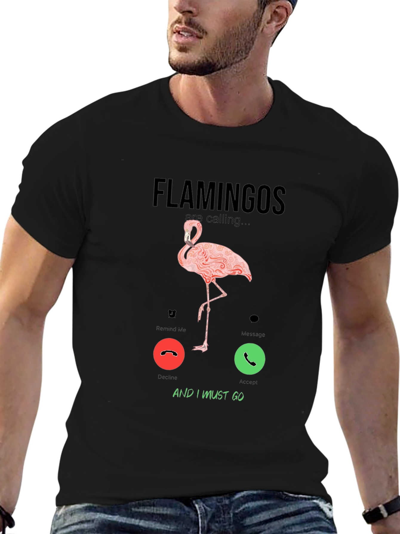 Black Flamingo Calling Graphic T-Shirt view 6