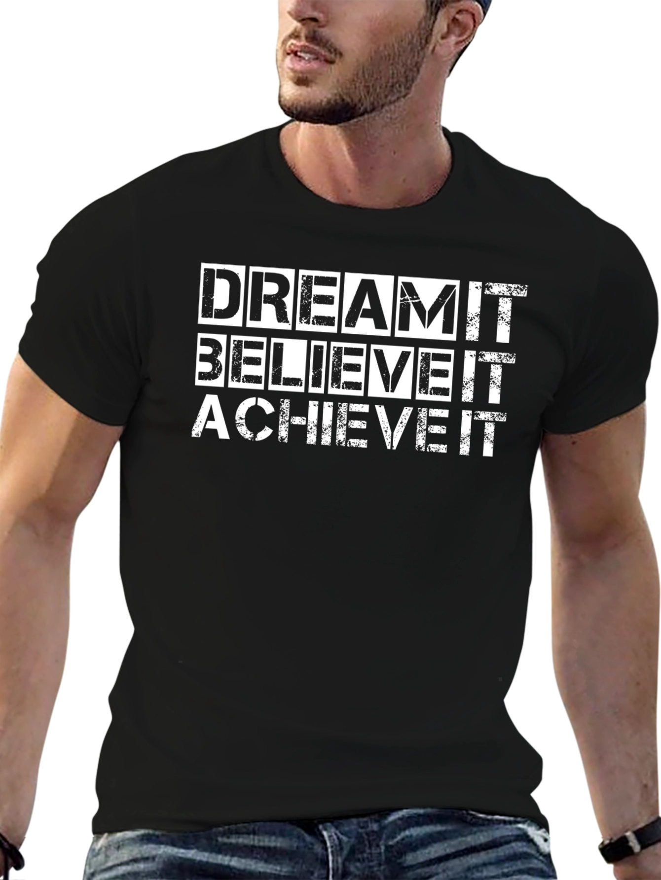 Black Dream Believe Achieve Graphic Tee - Black T-Shirt view 6