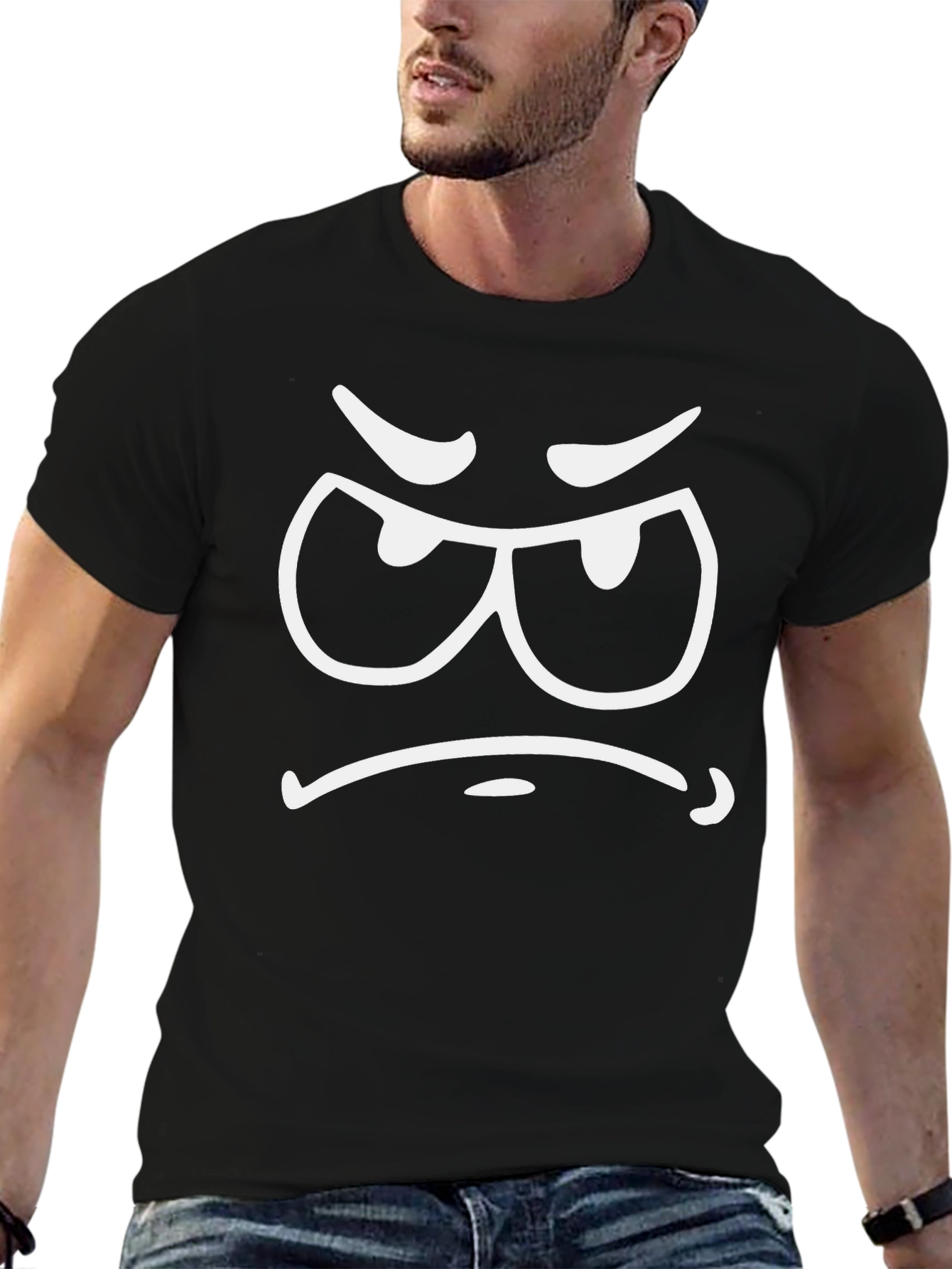 Black Grumpy Face Black T-Shirt - Express Your Mood! view 6