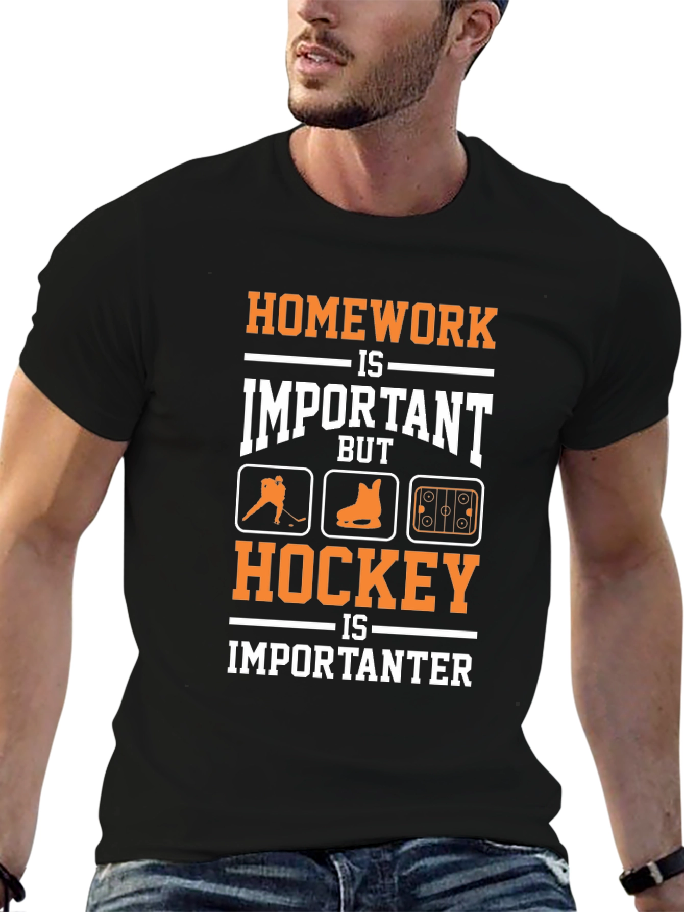 Black Homework Important? Hockey Importanter T-Shirt view 6