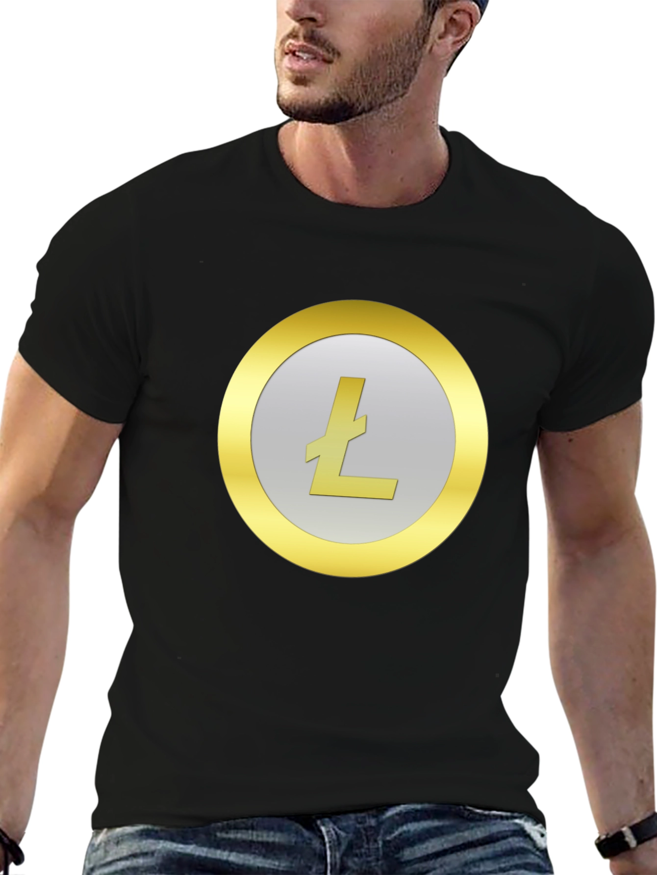 Black Litecoin Crypto Logo Black T-Shirt view 6