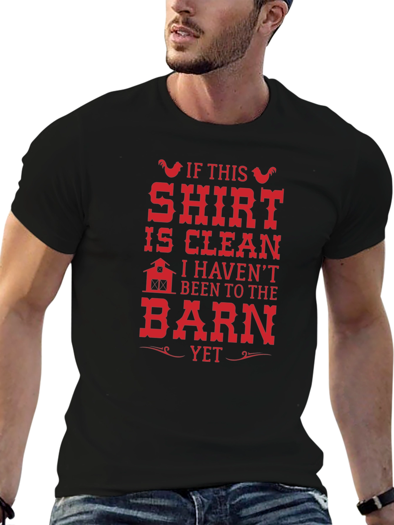 Black Funny Farm T-Shirt - If This Shirt is Clean Barn Graphic Tee view 6