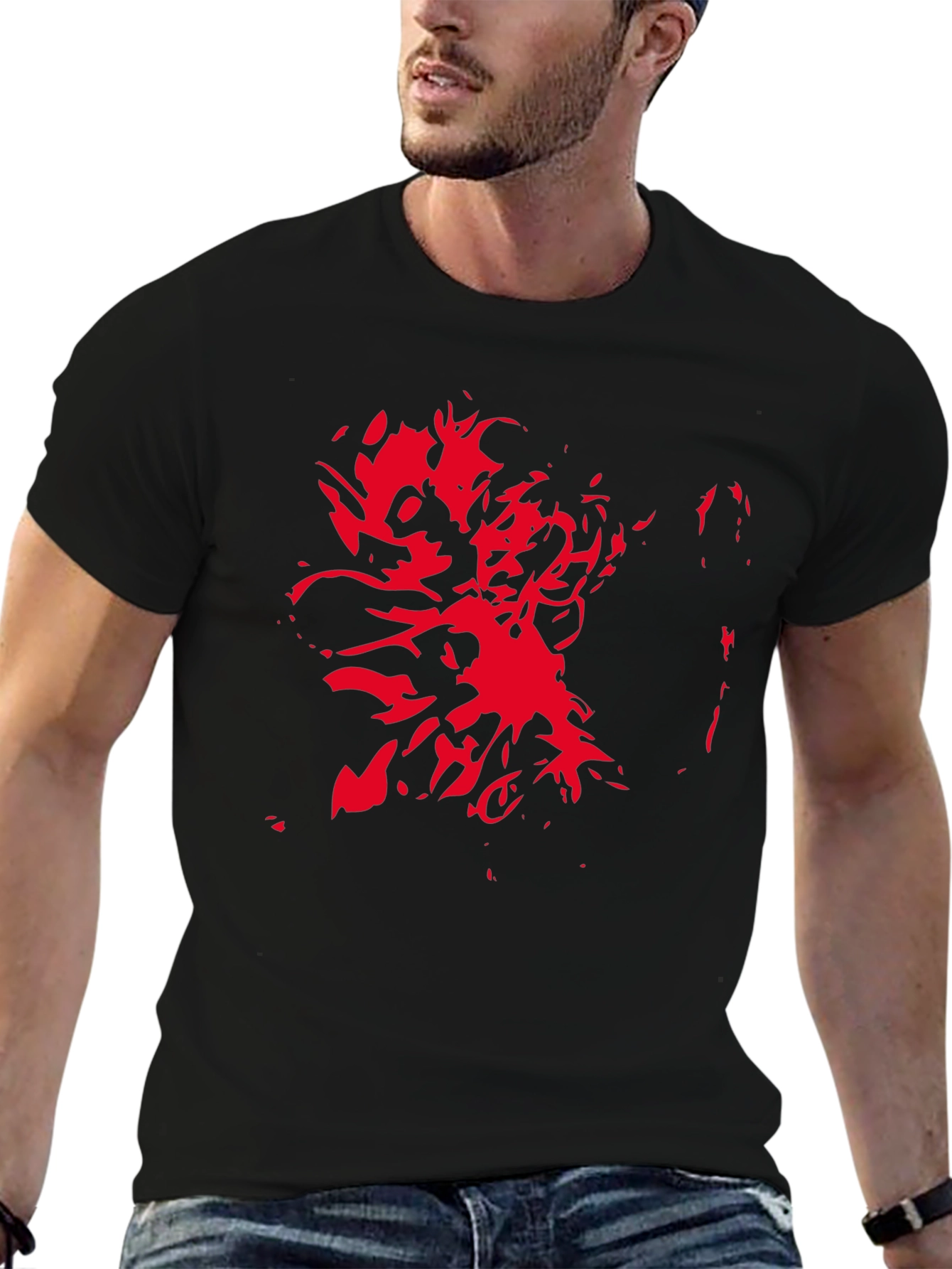 Black Abstract Red Design Black T-Shirt view 6