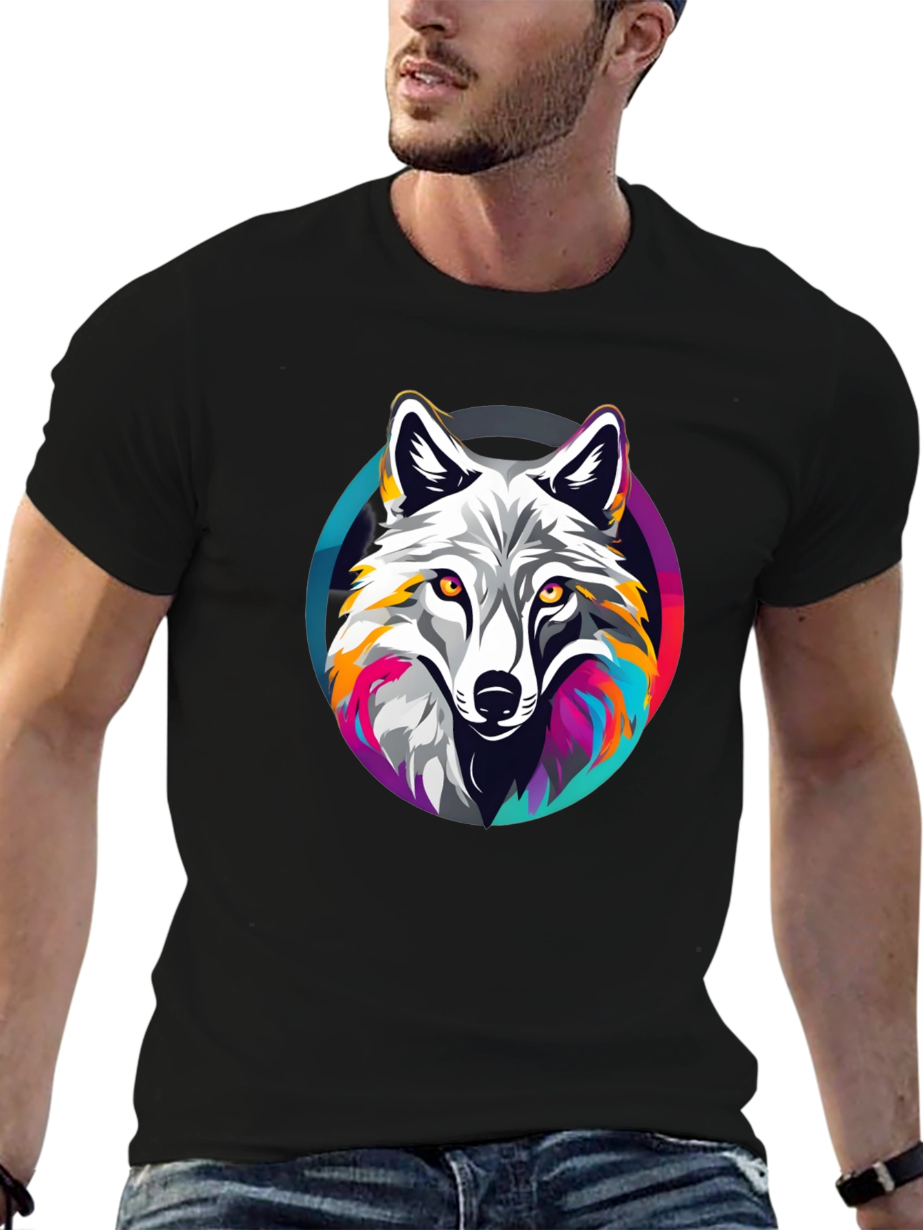 Black Wolf Graphic Tee - Stylish Men's Black T-Shirt view 6