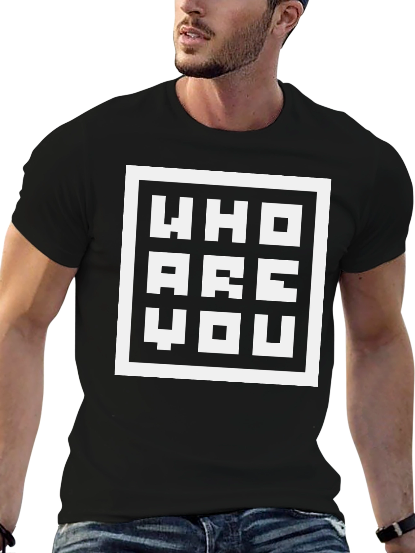 Black Who Are You Graphic Tee - Pixel Art Style view 6
