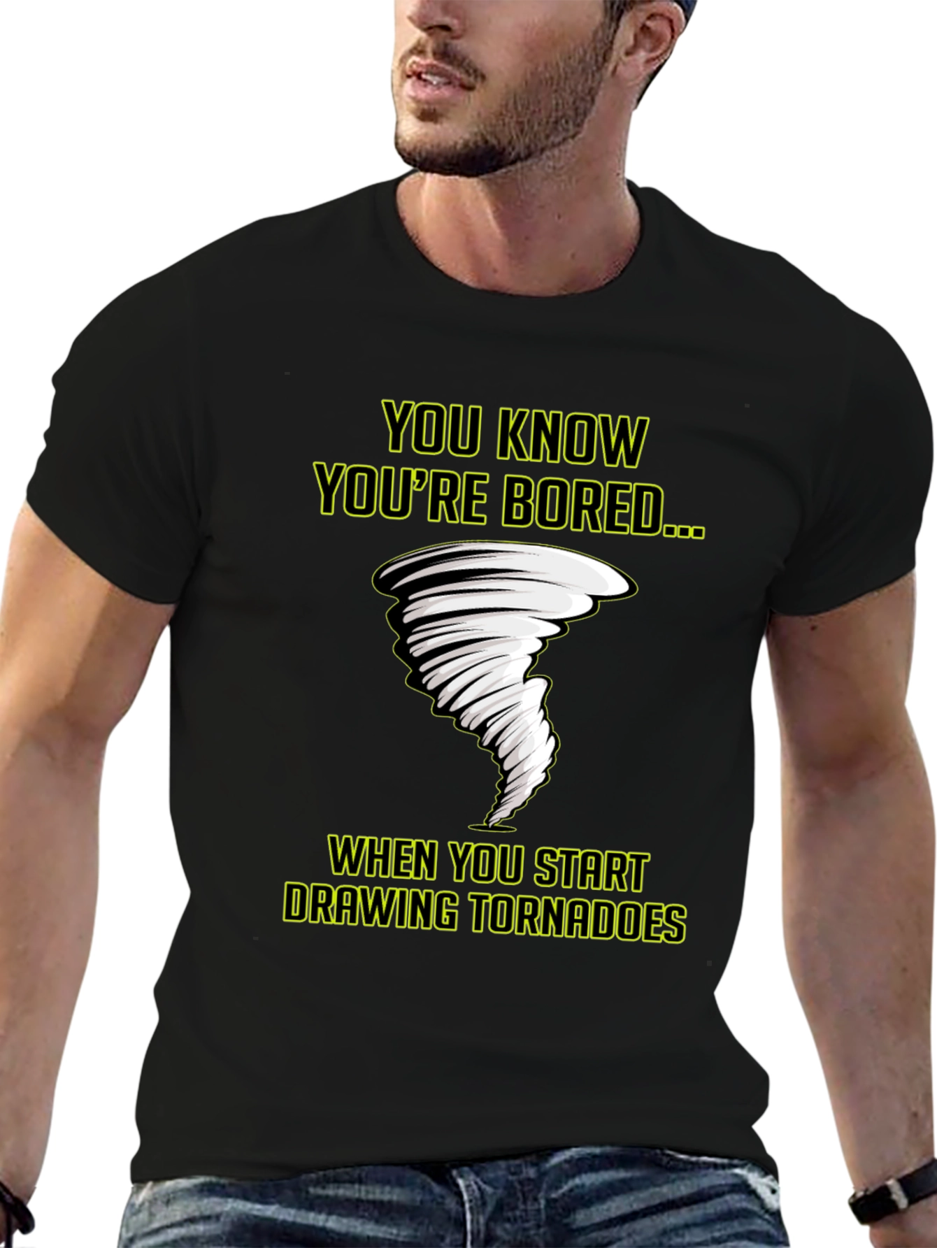 Black Bored Tornado T-Shirt - Funny Graphic Tee view 6