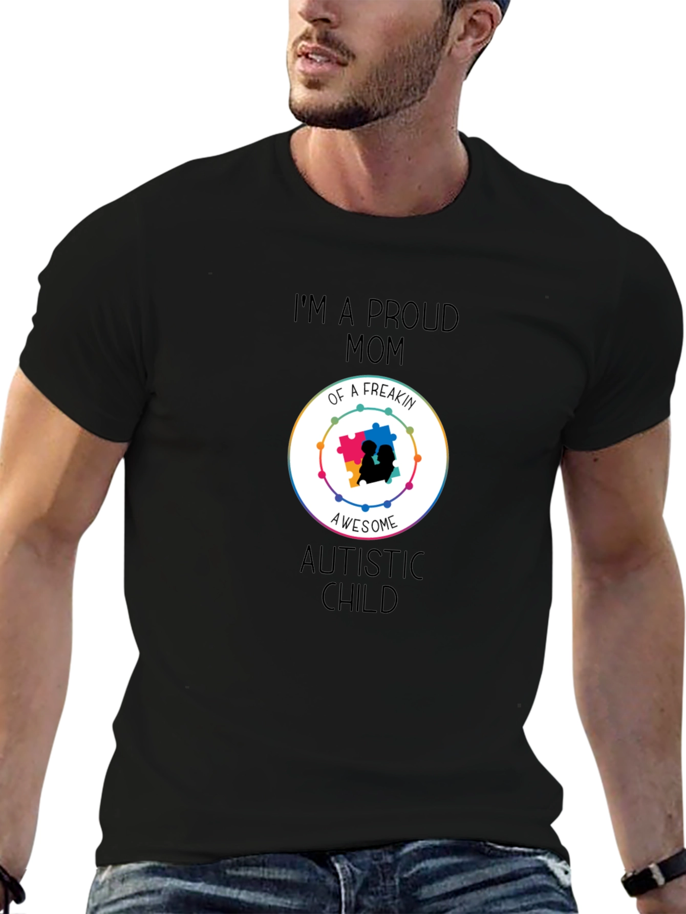 Black Proud Mom of Awesome Autistic Child T-Shirt view 6
