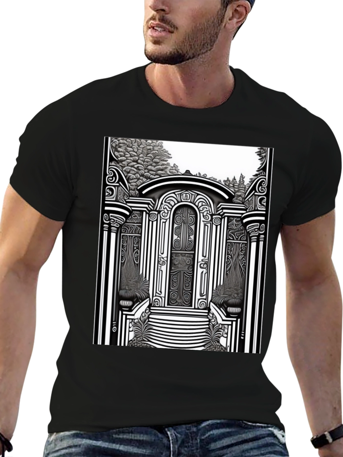 Black Ornate Gateway Graphic T-Shirt view 6