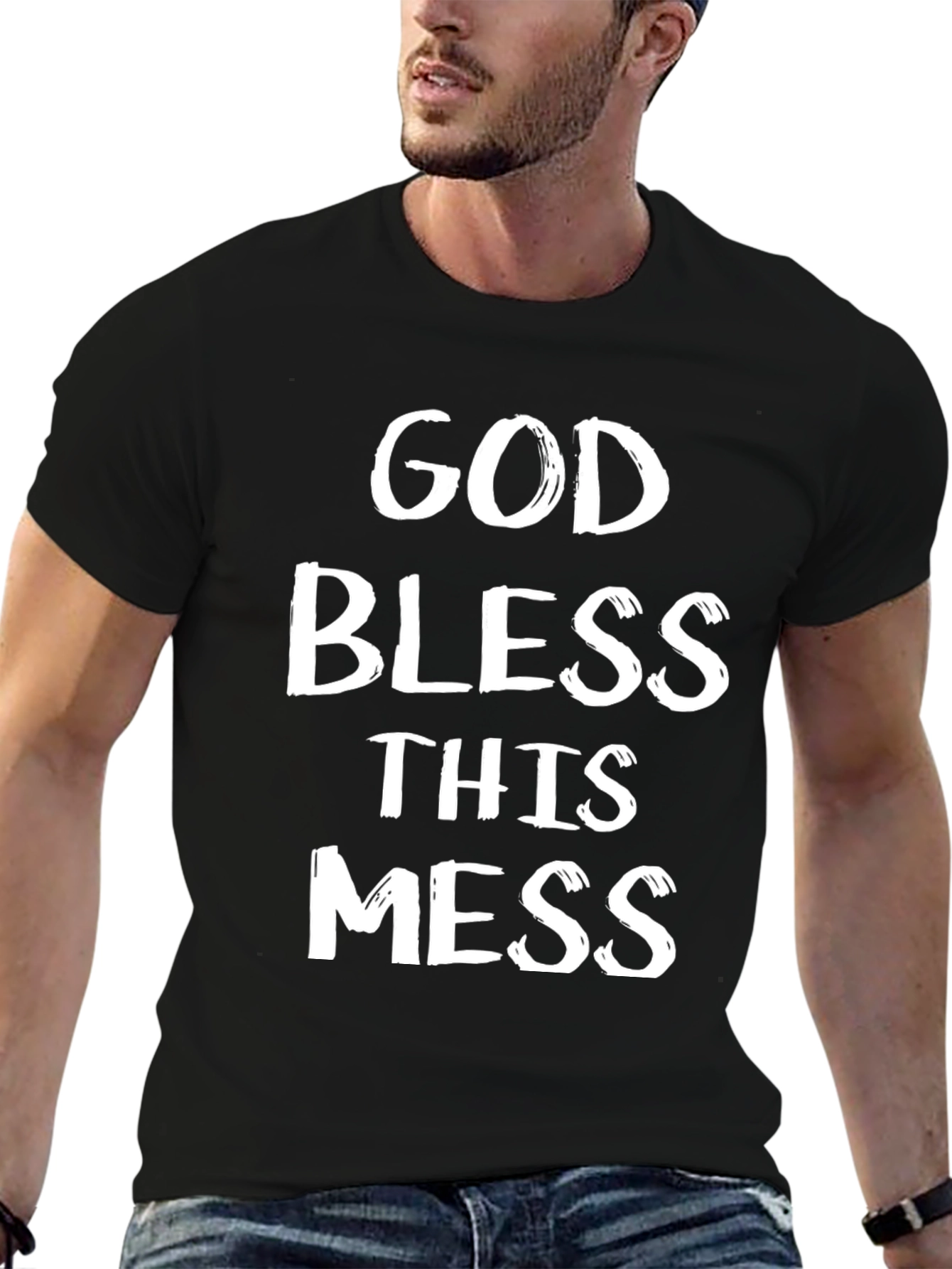 Black God Bless This Mess Black Graphic T-Shirt view 6