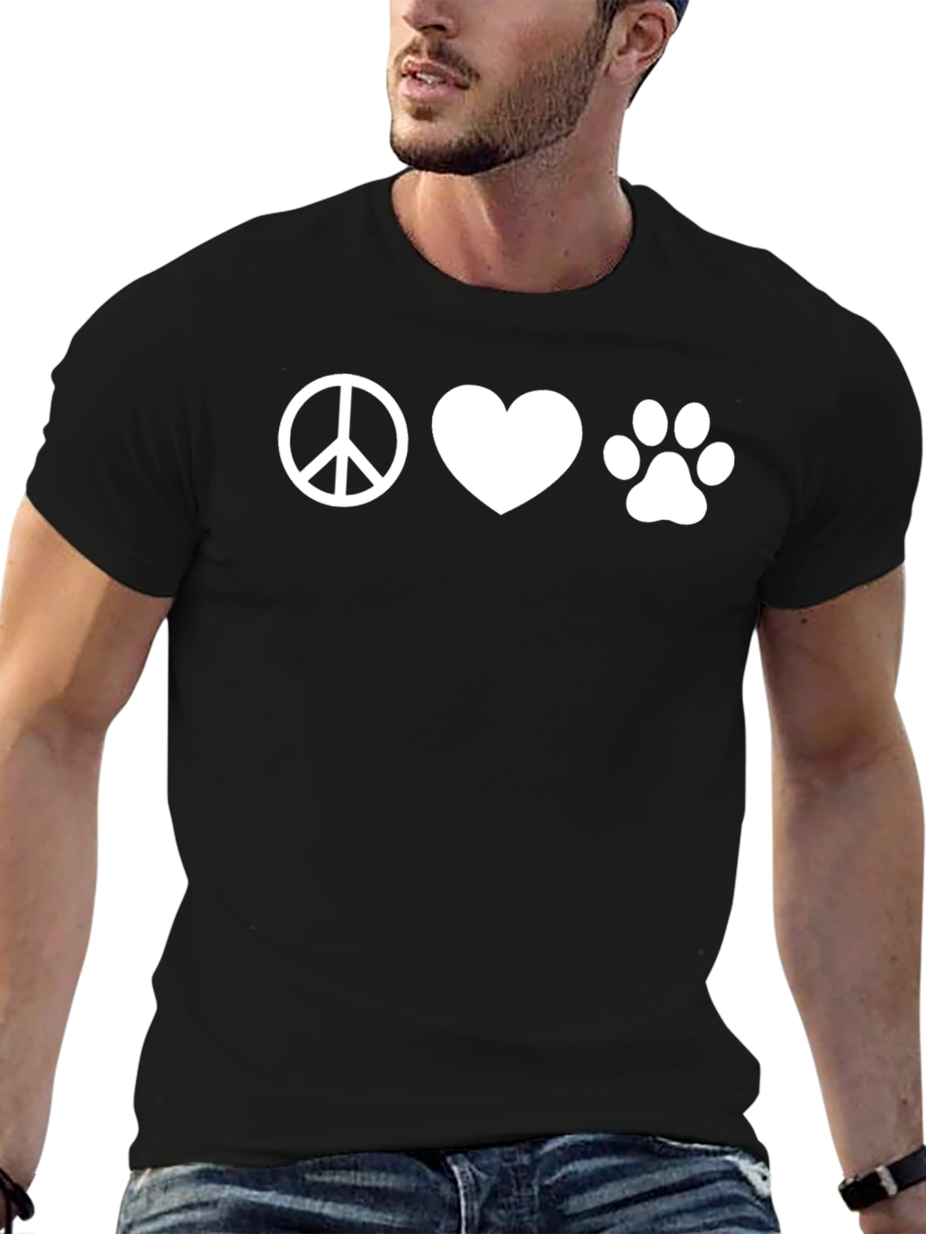 Black Peace Love Paw Print T-Shirt - Unisex Casual Tee view 6