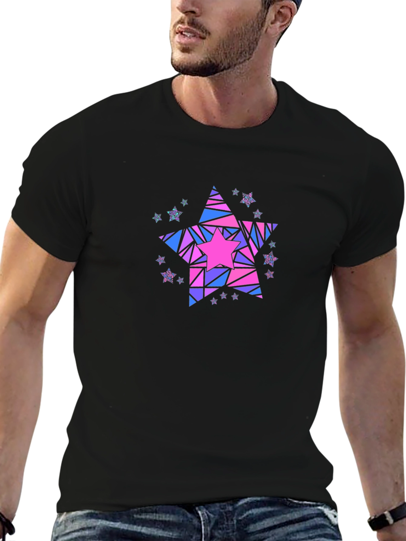 Black Geometric Star Graphic T-Shirt - Black view 6