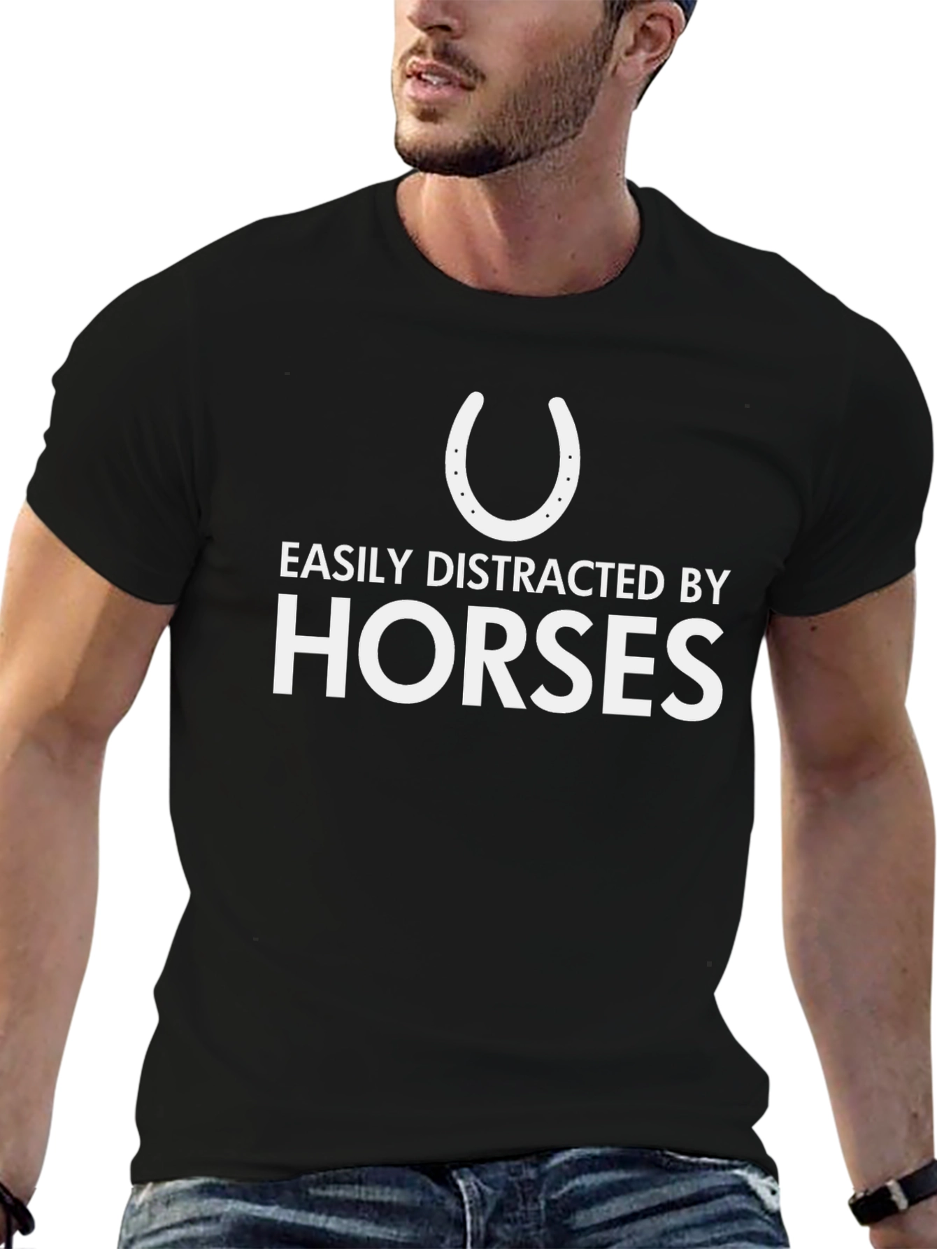 Black Easily Distracted by Horses Graphic Tee view 6