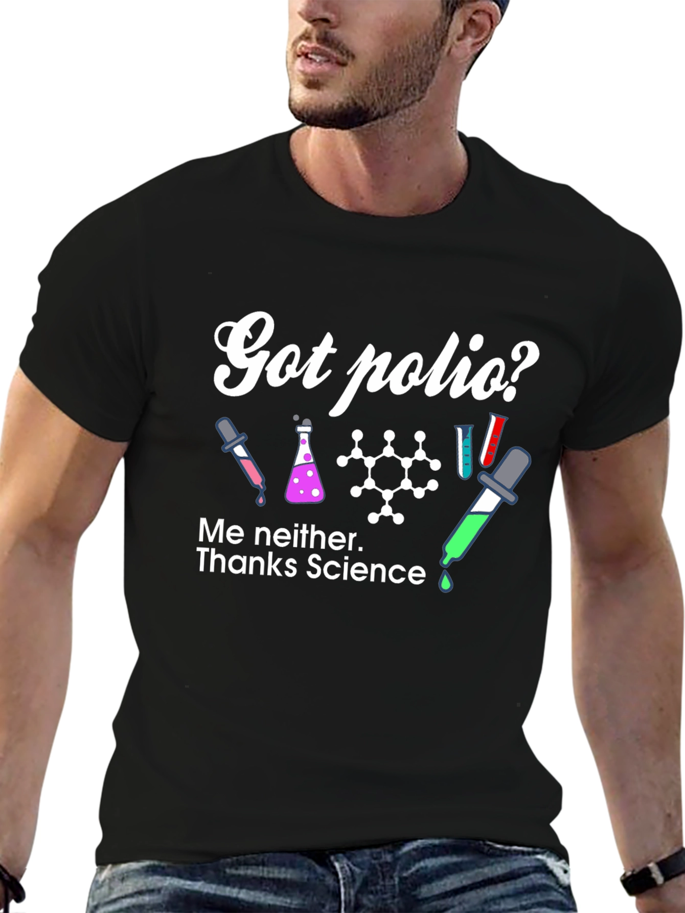 Black Got Polio? T-Shirt, Science Tee view 6