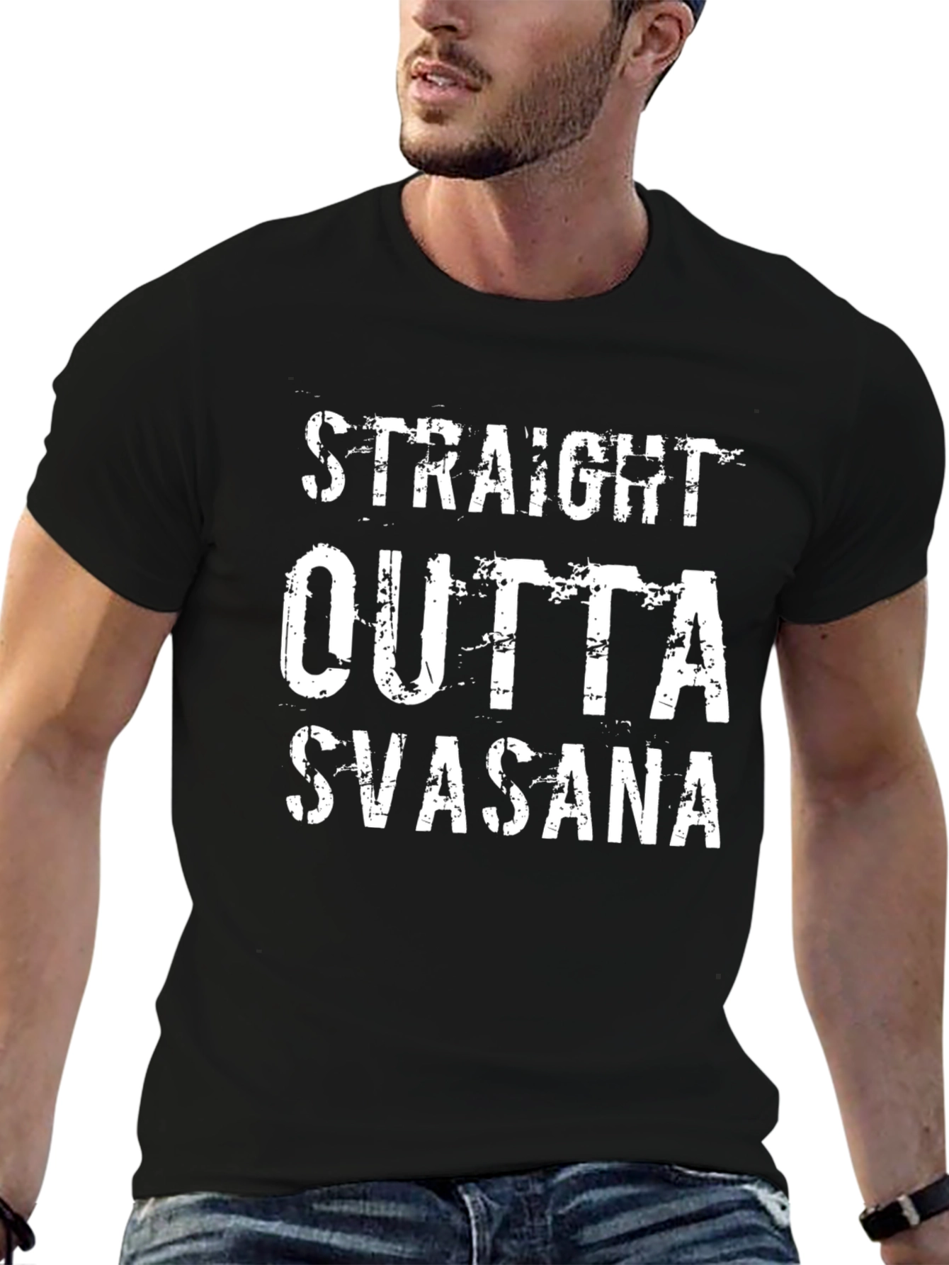 Black Straight Outta Svasana Black T-Shirt view 6