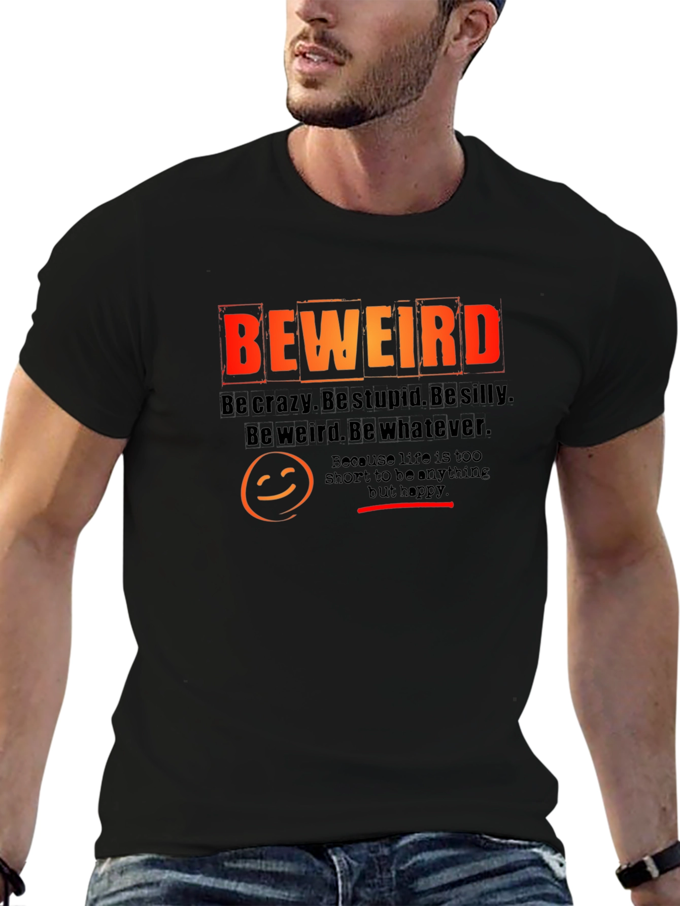 Black Be Weird Graphic Tee - Black Cotton T-Shirt view 6