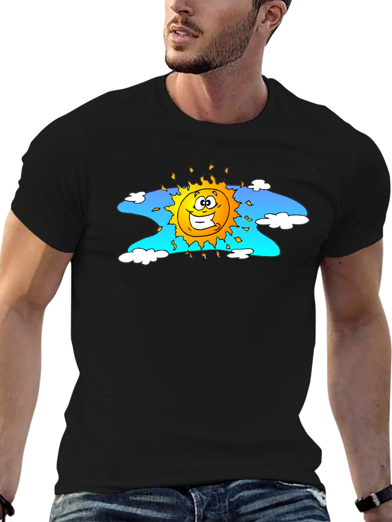 Black Happy Sun Graphic Tee - Black Cotton T-Shirt view 6