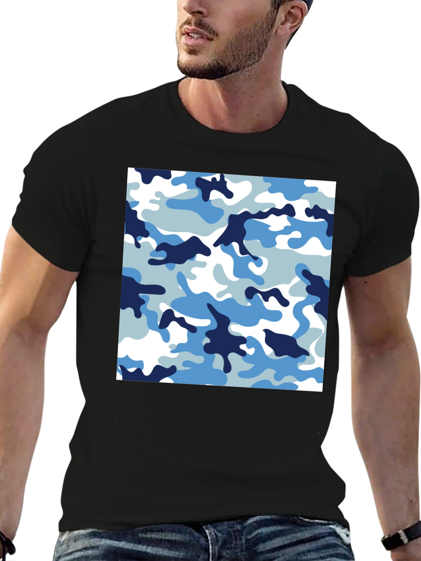 Black Blue Camo Crew Neck T-Shirt view 6