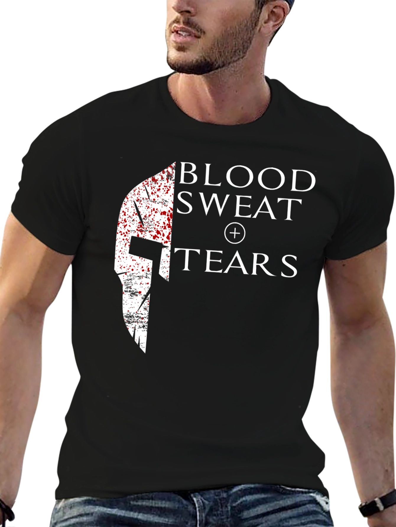 Black Blood Sweat Tears Spartan Helmet T-Shirt - Black view 6