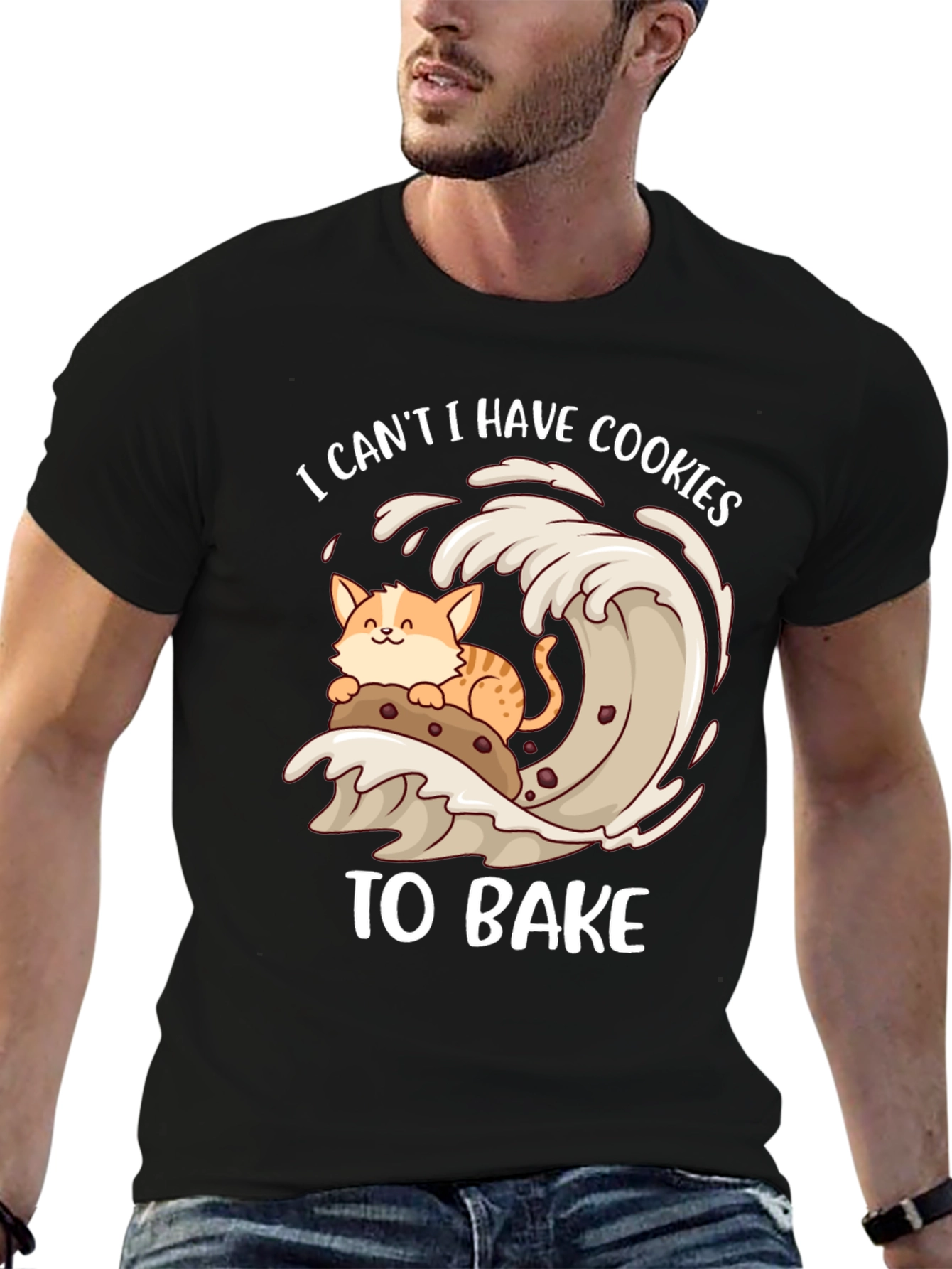 Black Cute Cat Baking Cookies T-Shirt view 6
