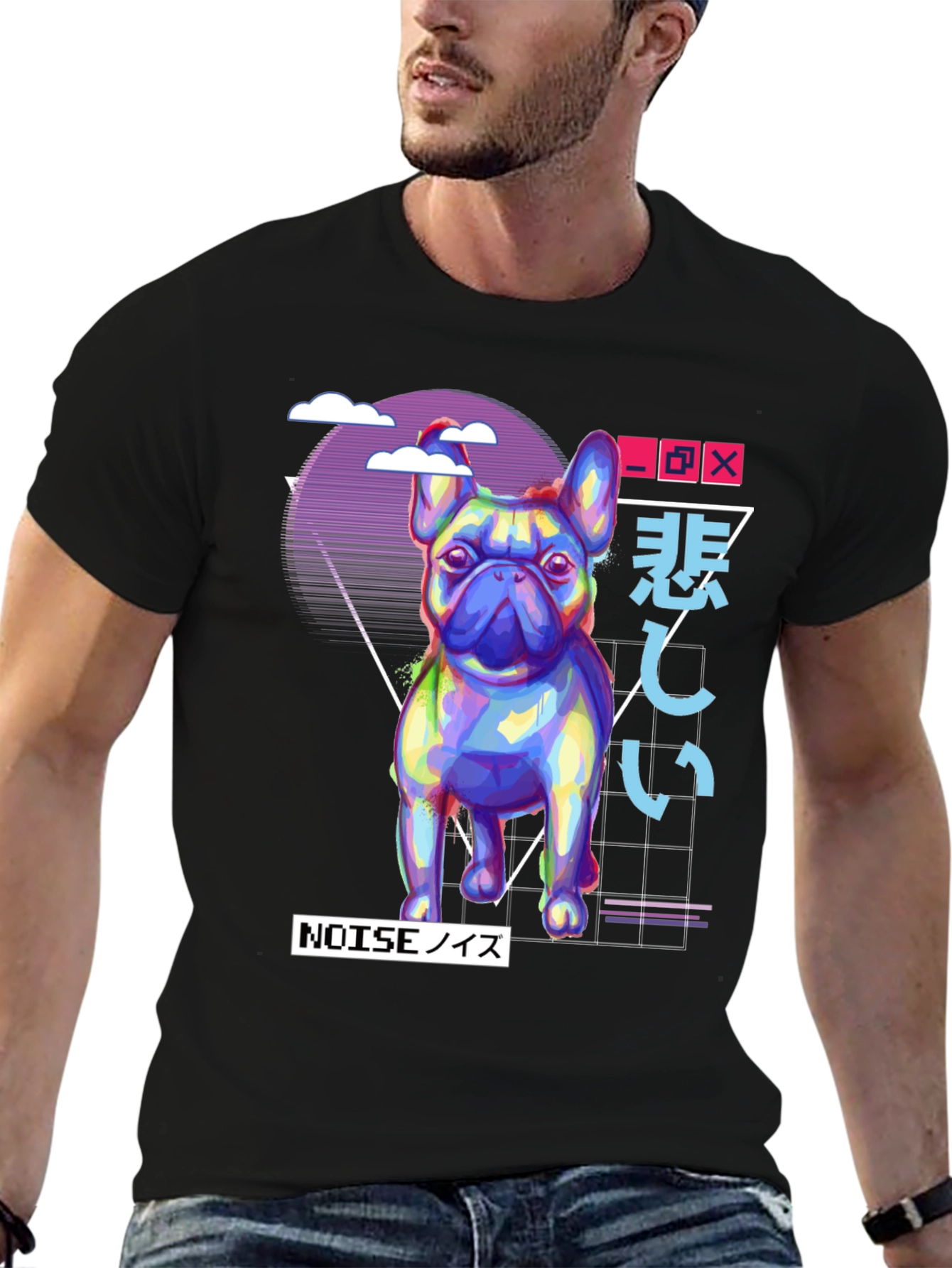 Black Vaporwave French Bulldog Graphic Tee - Black view 6