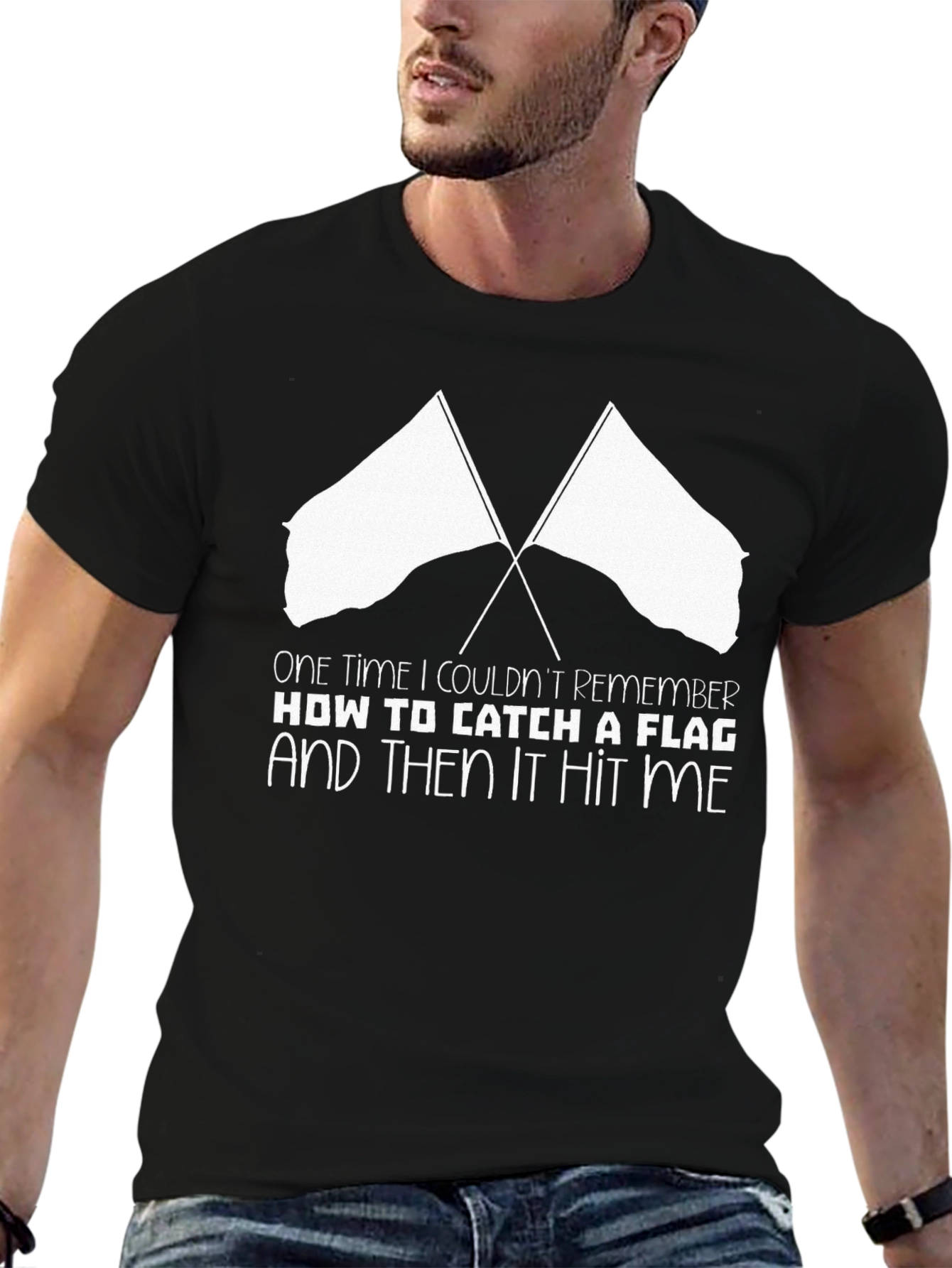 Black Funny Color Guard T-Shirt - Flag Catching Humor view 6