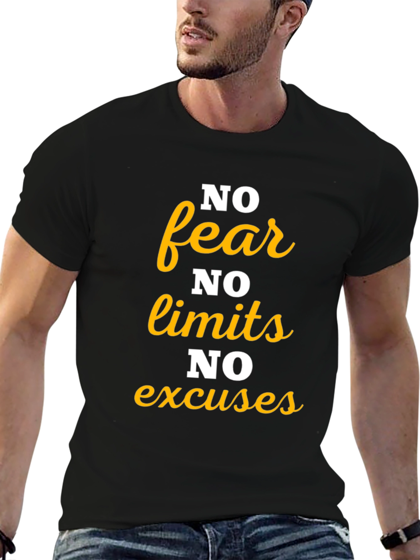 Black Motivational 'No Fear' Graphic Tee - Black view 6
