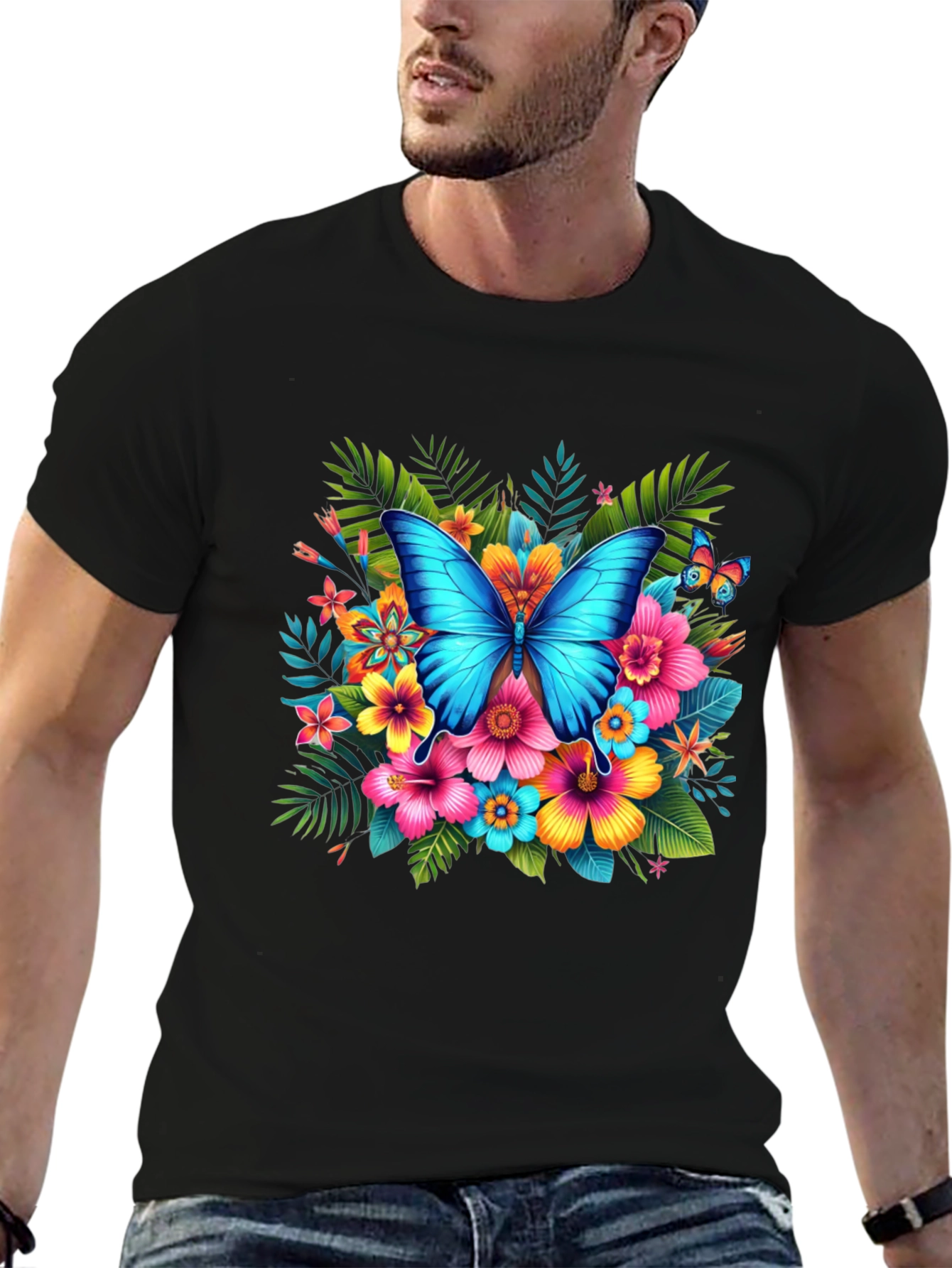 Black Butterfly Floral Black T-Shirt view 6