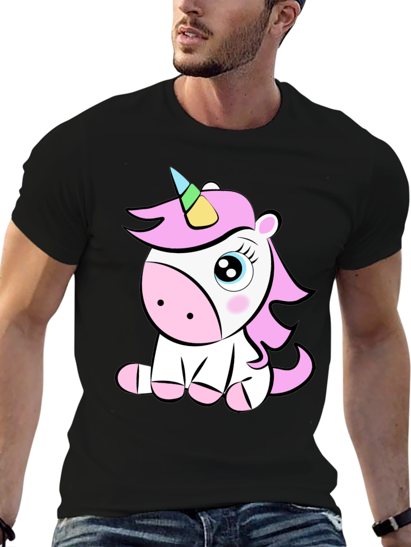 Black Cute Unicorn Graphic T-Shirt - Black Cotton Tee view 6