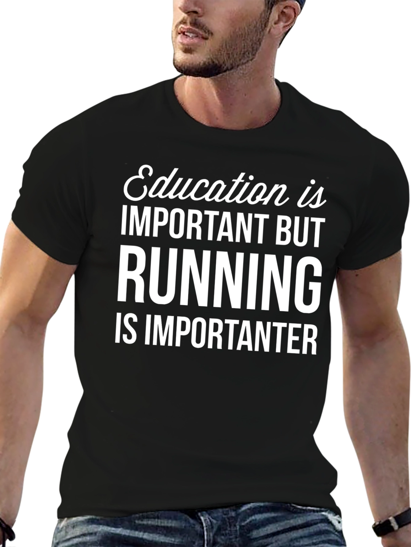 Black Funny Running T-Shirt - Education is Important But... view 6