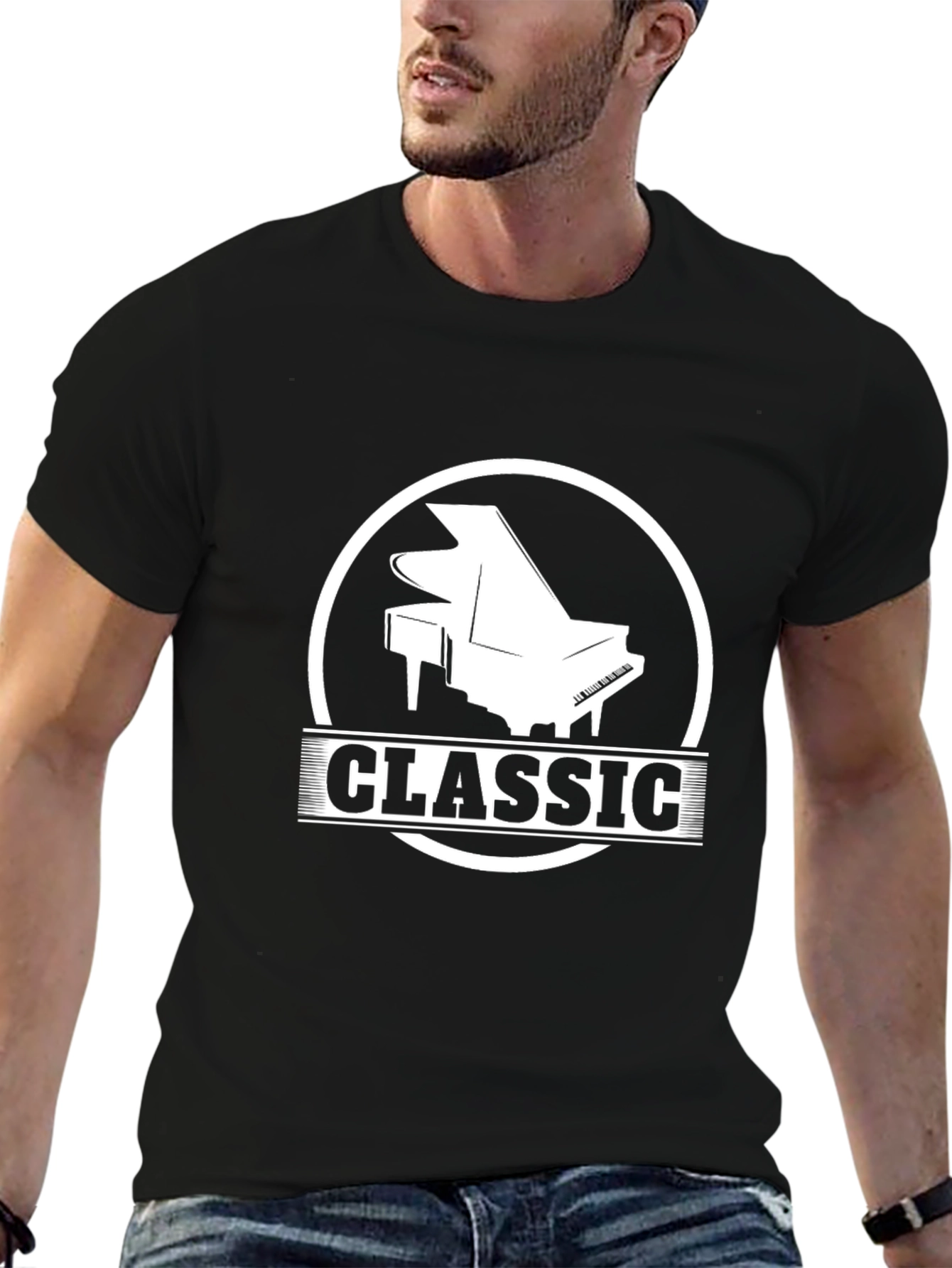 Black Classic Piano T-Shirt - Stylish Music Apparel view 6