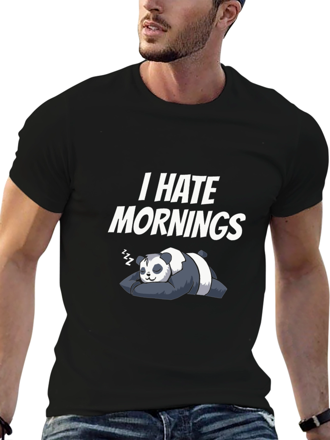 Black I Hate Mornings Panda T-Shirt view 6