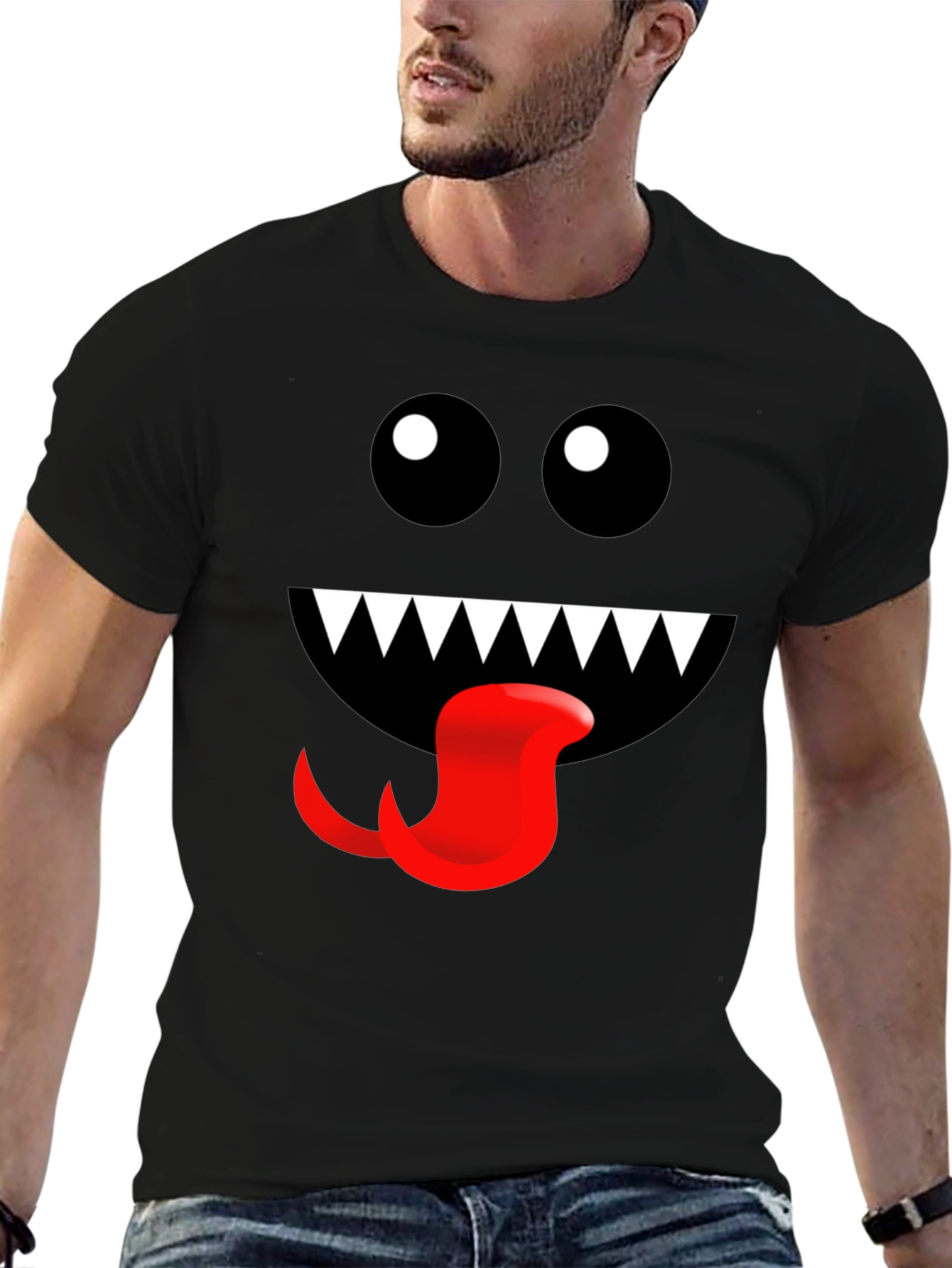 Black Monster Face Graphic Tee - Fun Black T-Shirt view 6