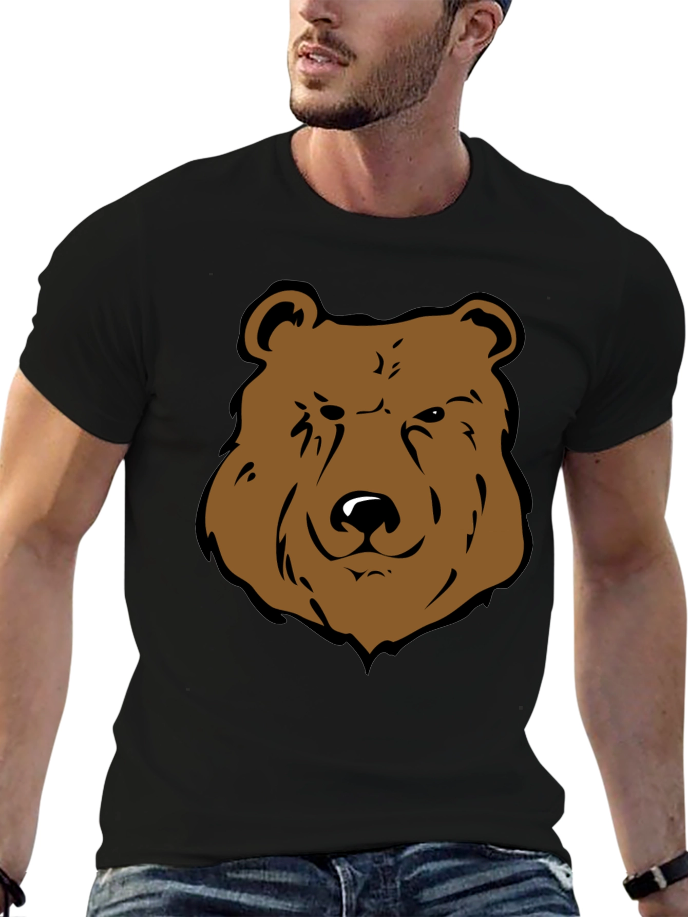 Black Cool Bear Graphic Tee - Black Cotton T-Shirt view 6