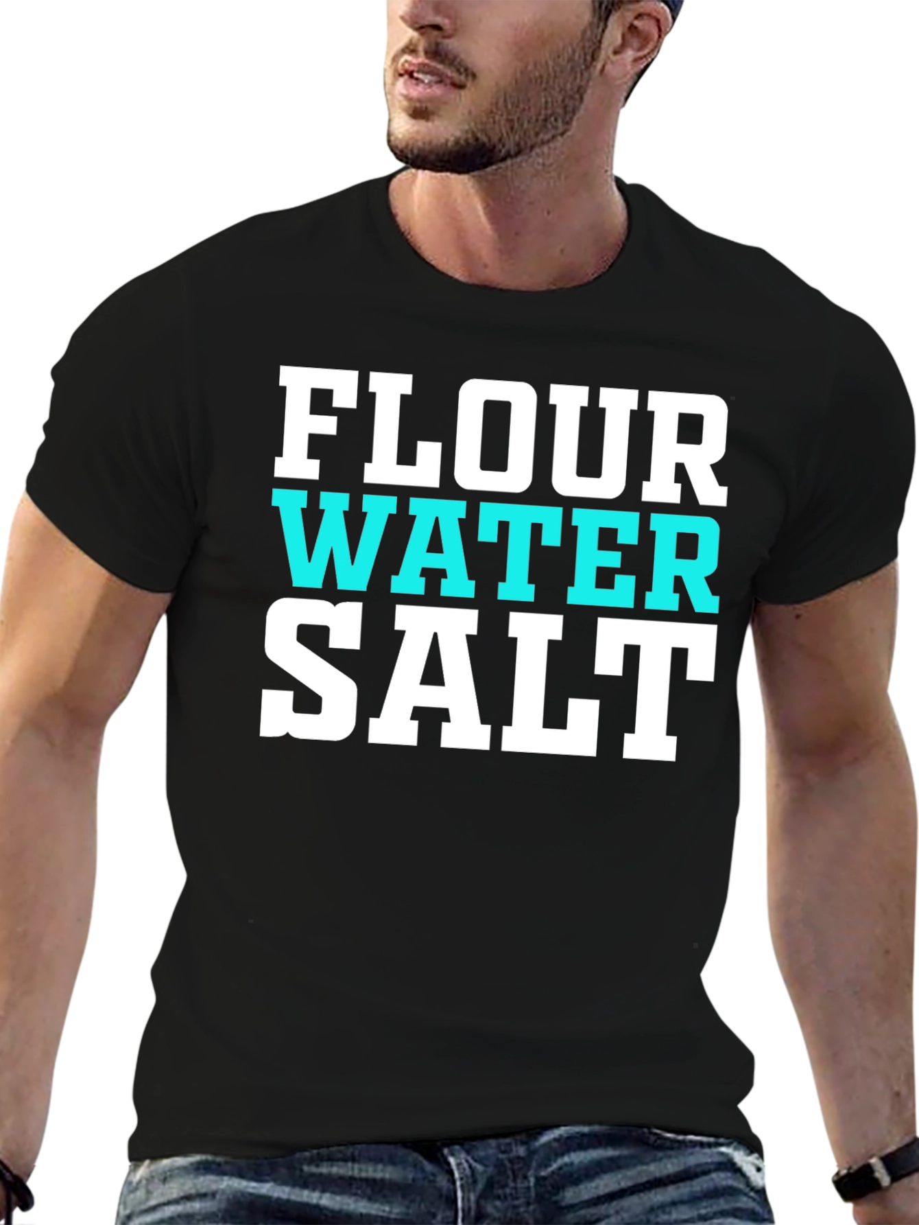 Black Flour Water Salt T-Shirt - Baker Recipe Tee view 6