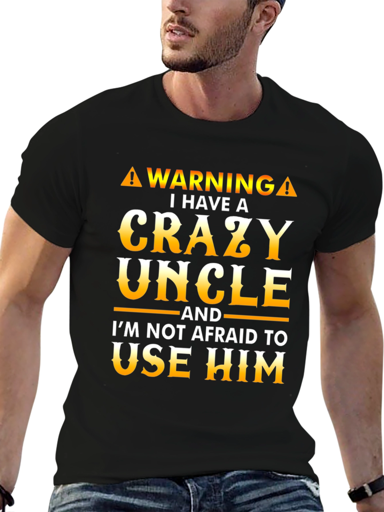 Black Crazy Uncle T-Shirt - Funny Warning Tee view 6