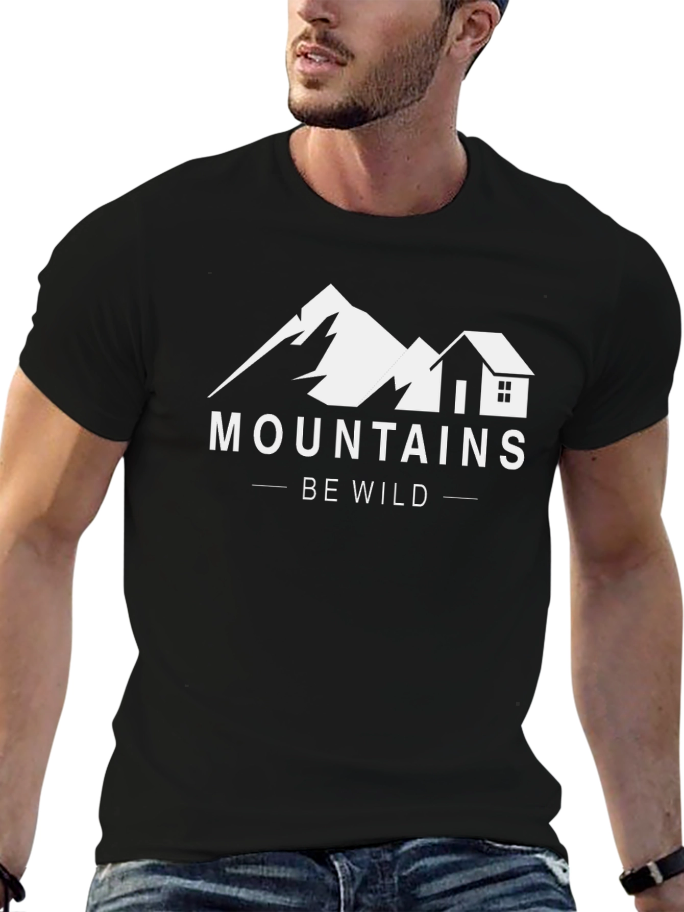 Black Mountains Be Wild Graphic Tee - Black Cotton T-Shirt view 6
