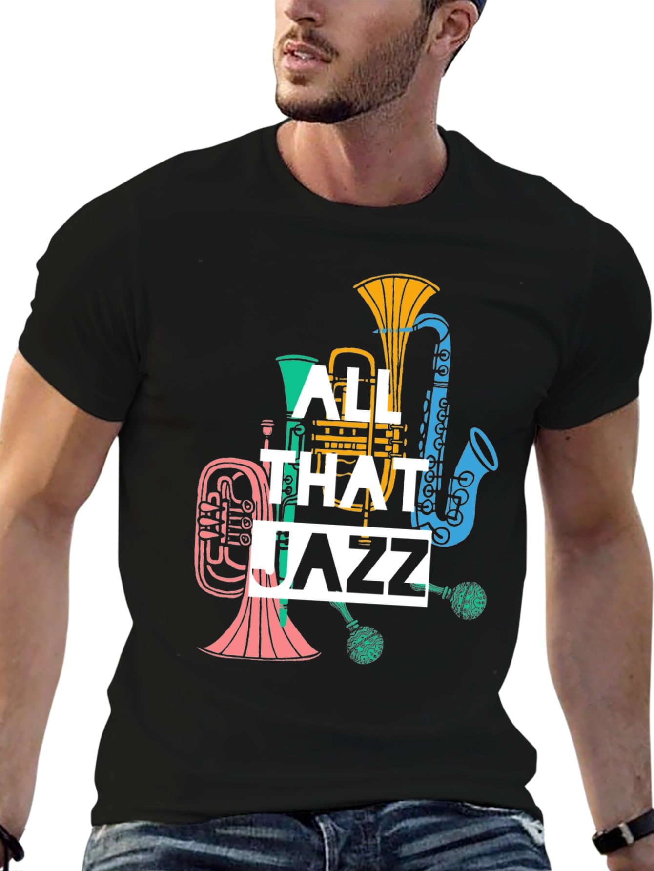 Black All That Jazz Graphic T-Shirt - Musical Instrument Design view 6