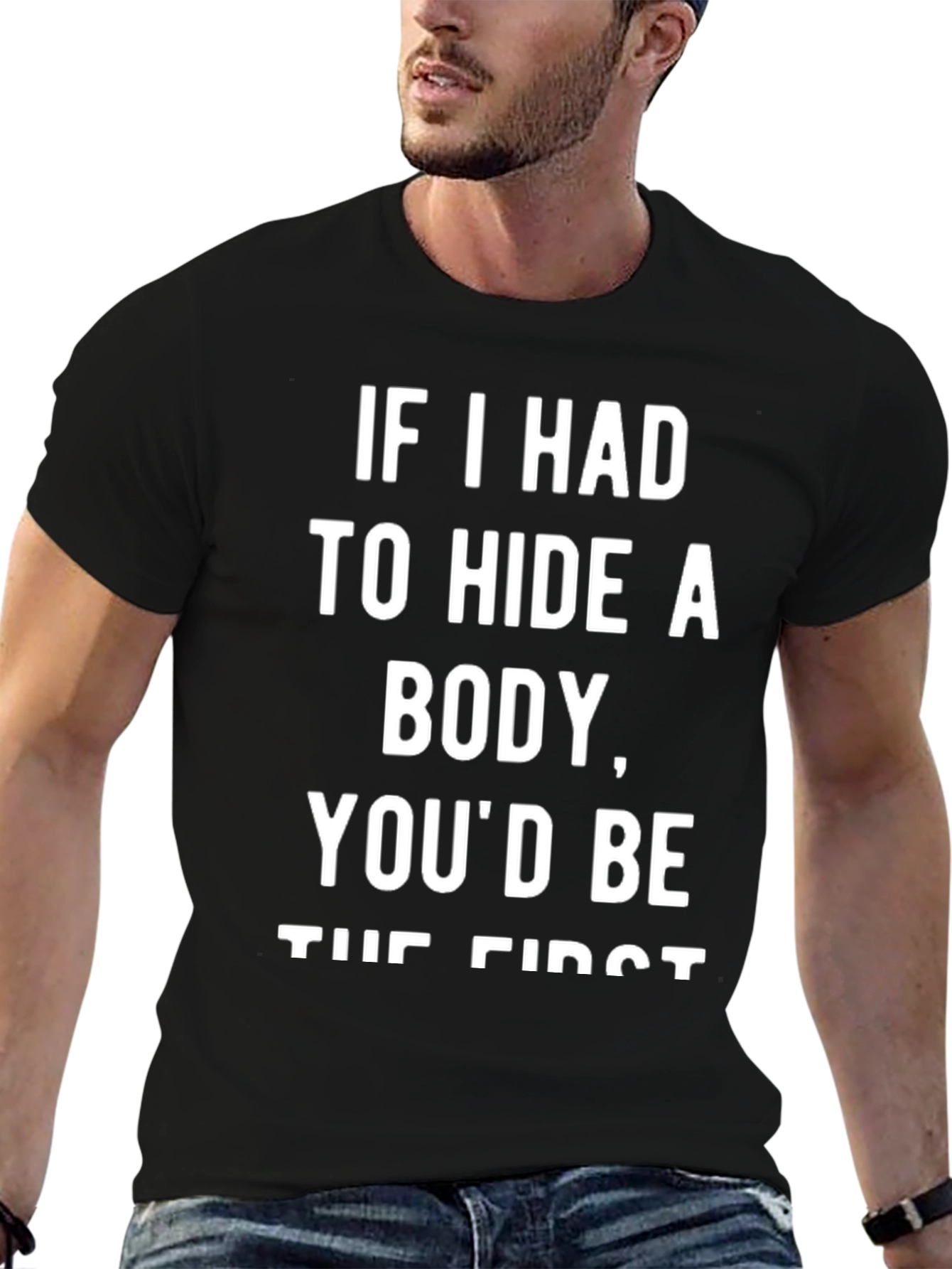 Black Humorous "Hide a Body" Graphic Tee - Black Cotton Blend view 6