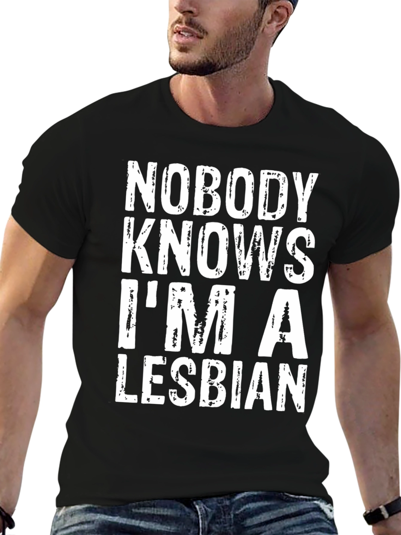 Black Nobody Knows I'm A Lesbian Graphic T-Shirt view 6