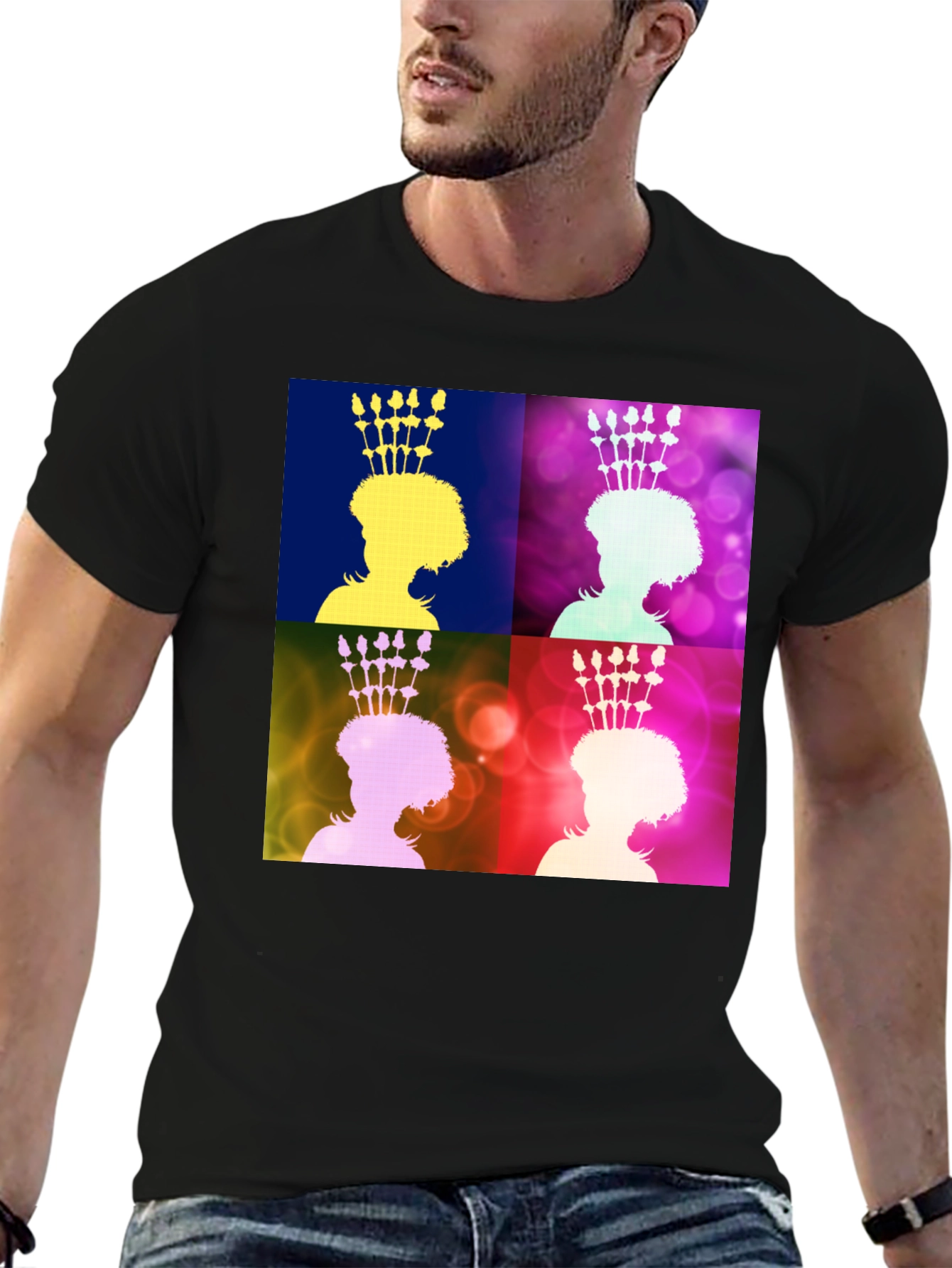 Black Pop Art Queen Graphic Tee - Stylish Unisex Black T-Shirt view 6