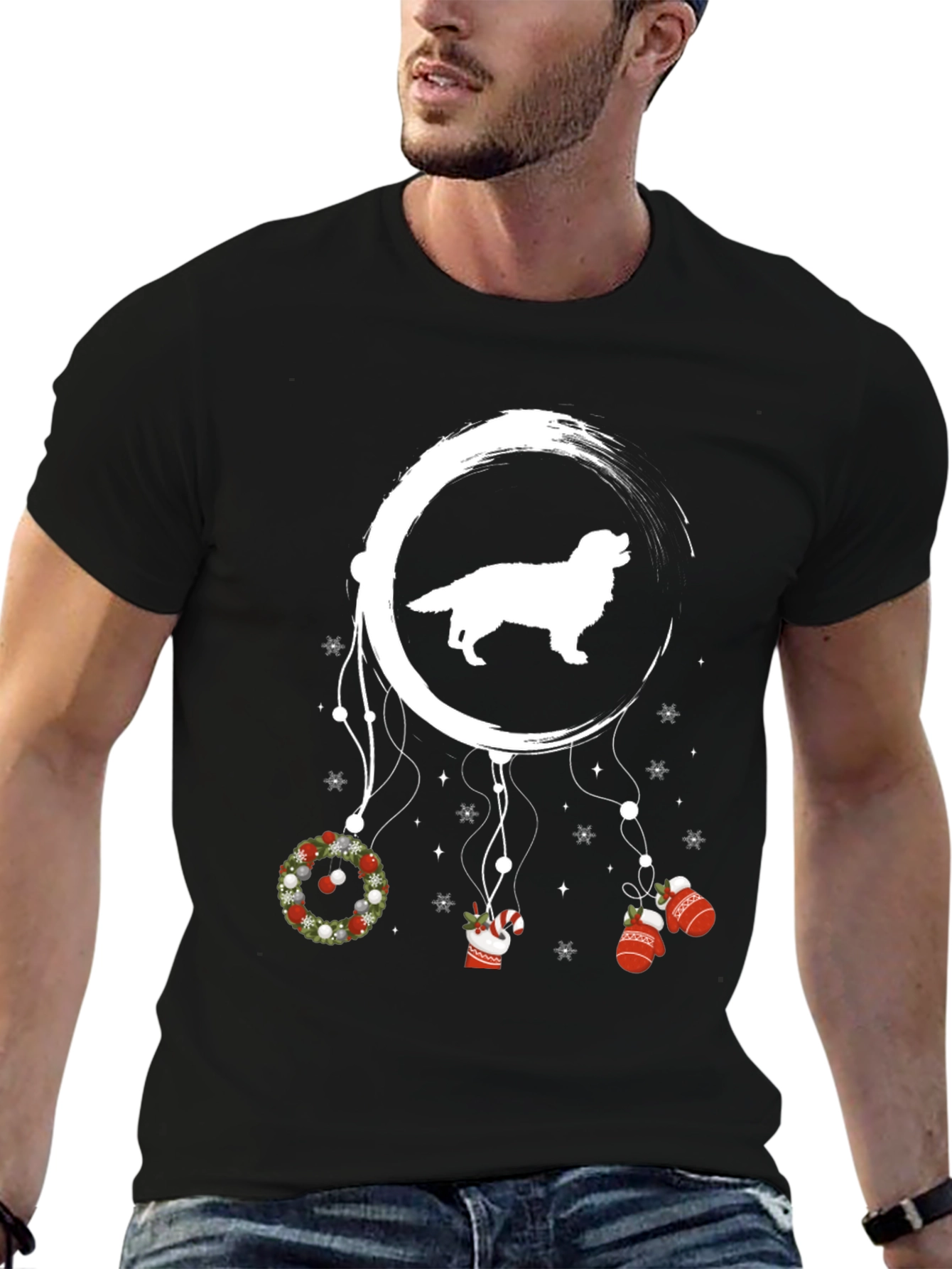 Black Golden Retriever Christmas Dreamcatcher T-Shirt view 6