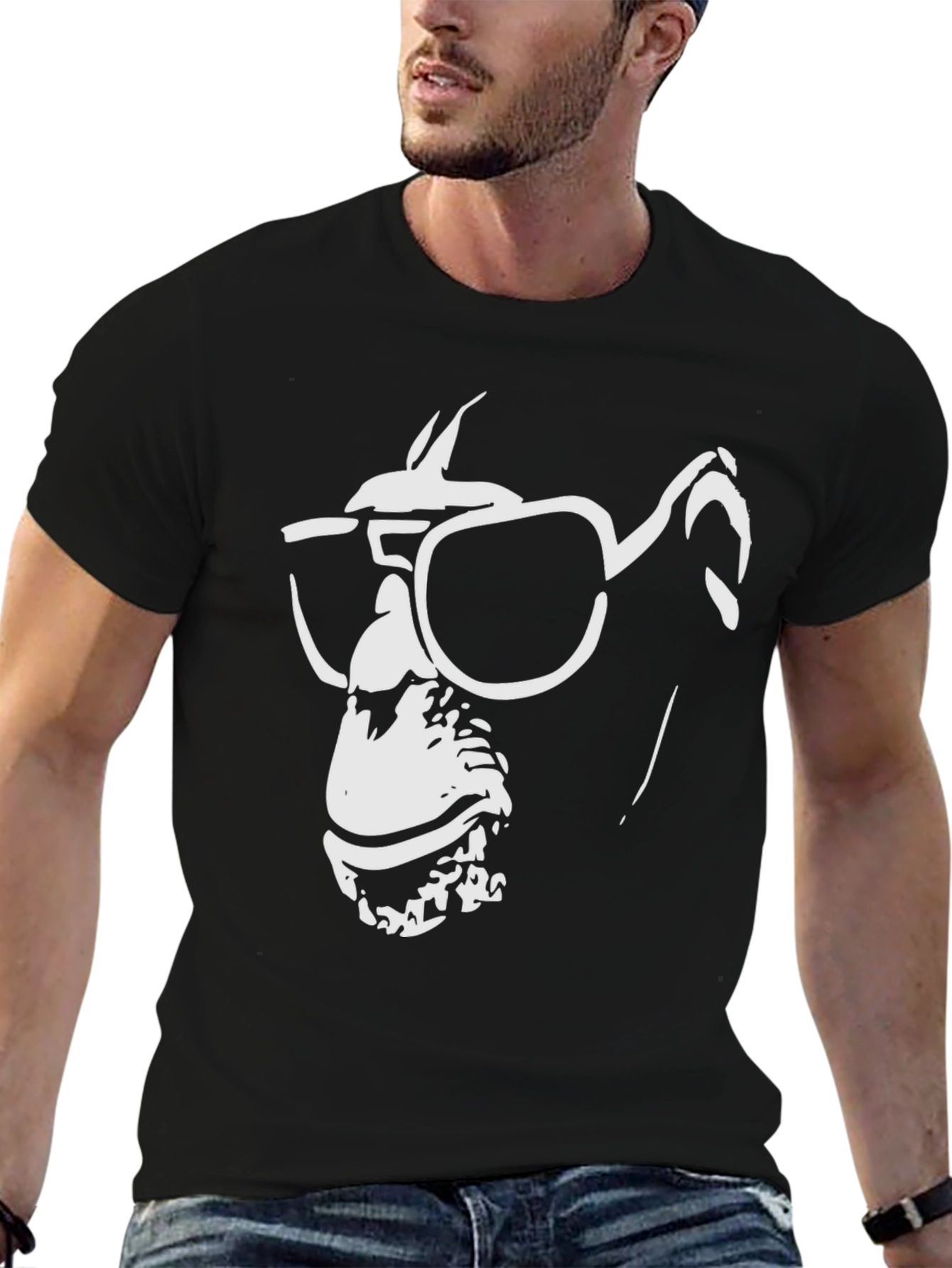 Black Cool Chimp Graphic Tee - Black Cotton T-Shirt view 6