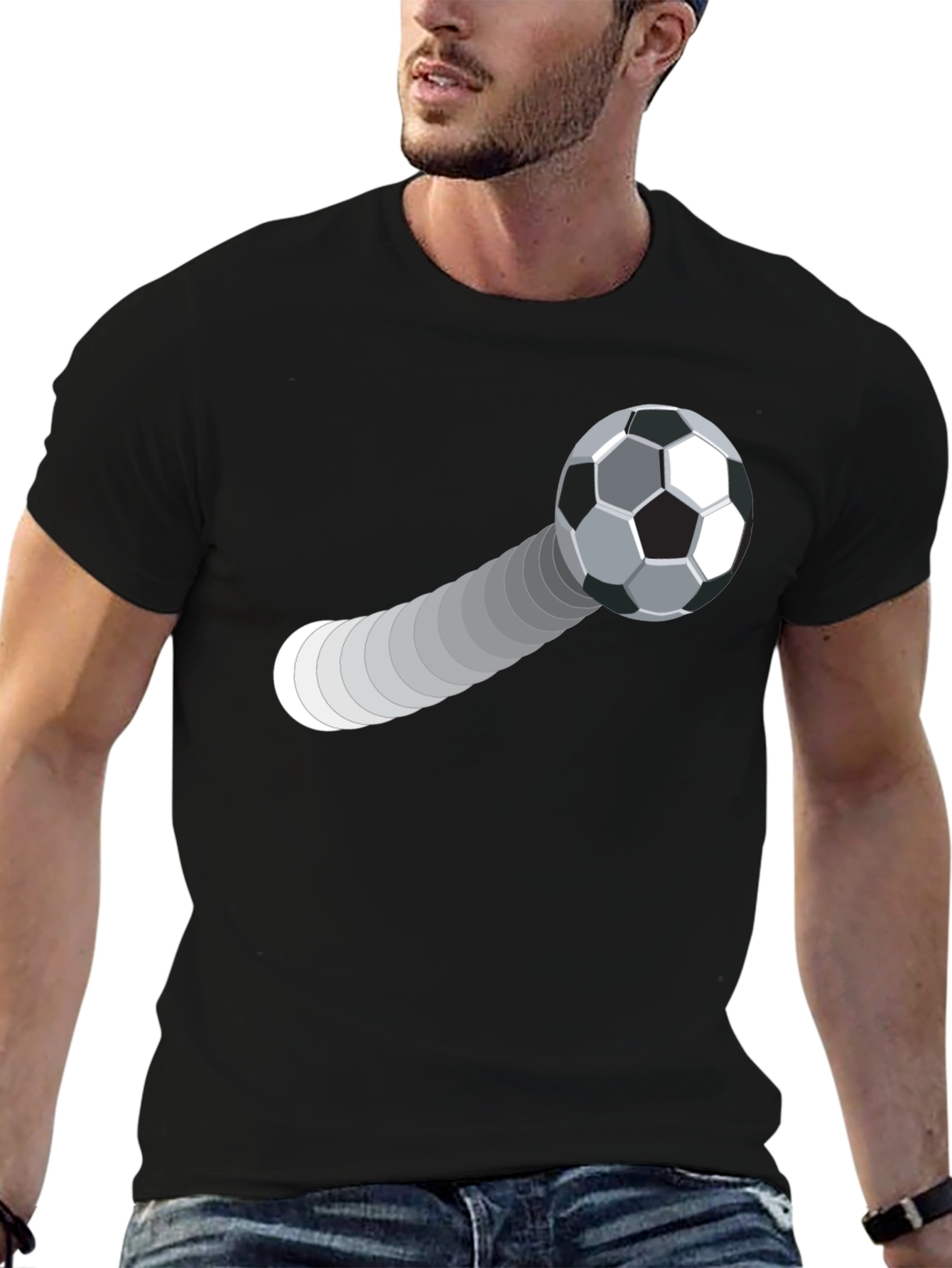 Black Soccer Ball Trajectory Graphic Tee - Black Cotton T-Shirt view 6