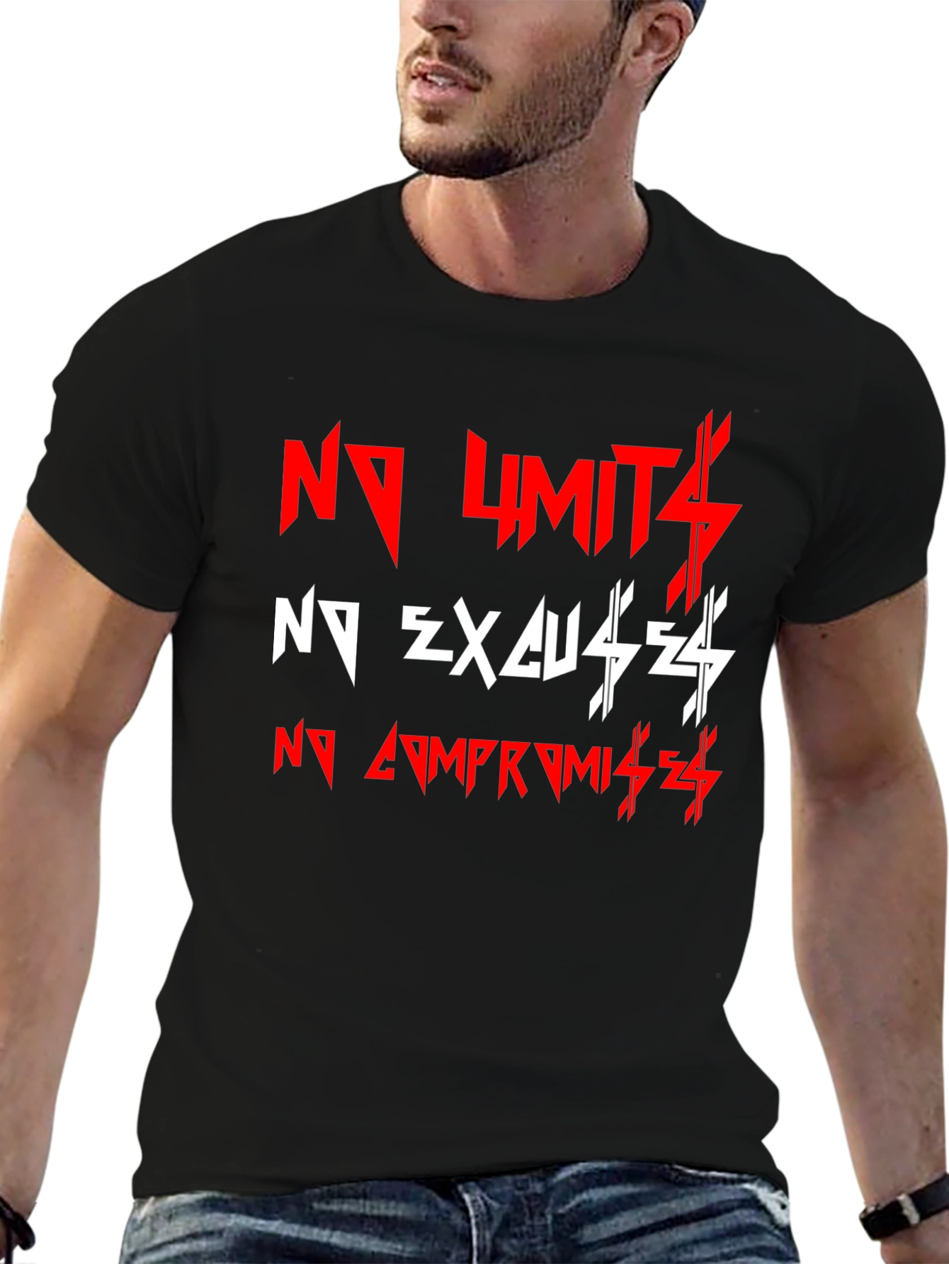 Black Motivational Black T-Shirt: No Limits, No Excuses! view 6