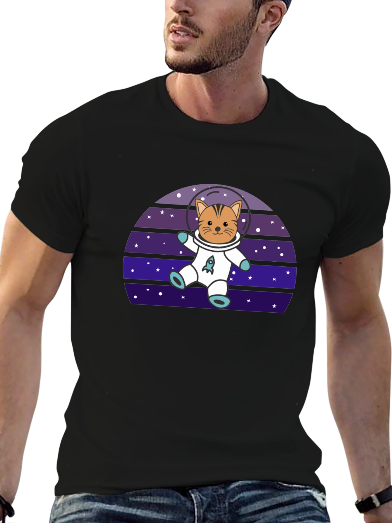 Black Astronaut Cat T-Shirt - Space Kitten Tee view 6
