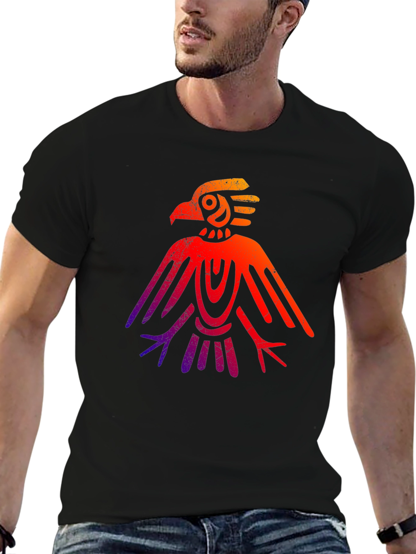 Black Aztec Eagle Graphic Tee - Gradient Design view 6