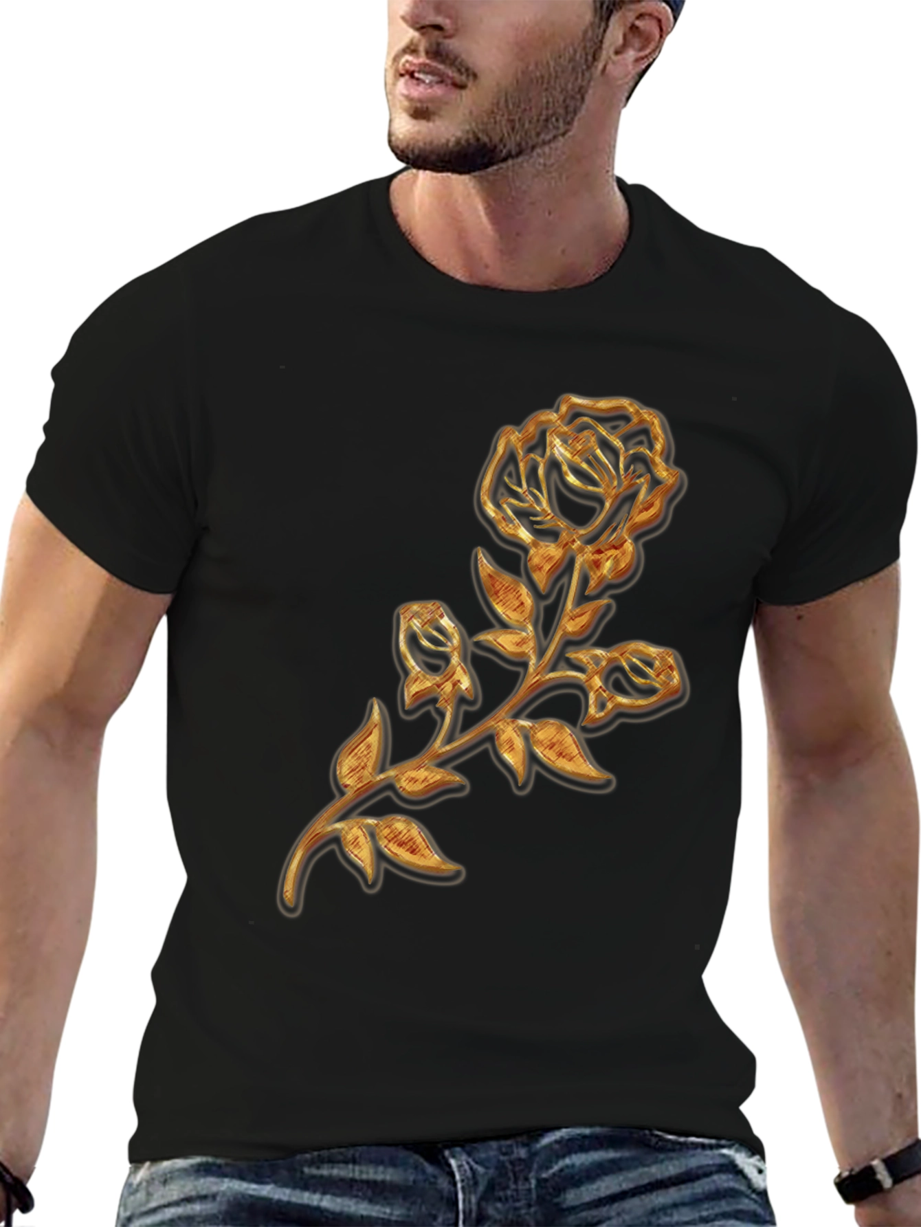 Black Golden Rose Embossed Graphic T-Shirt view 6