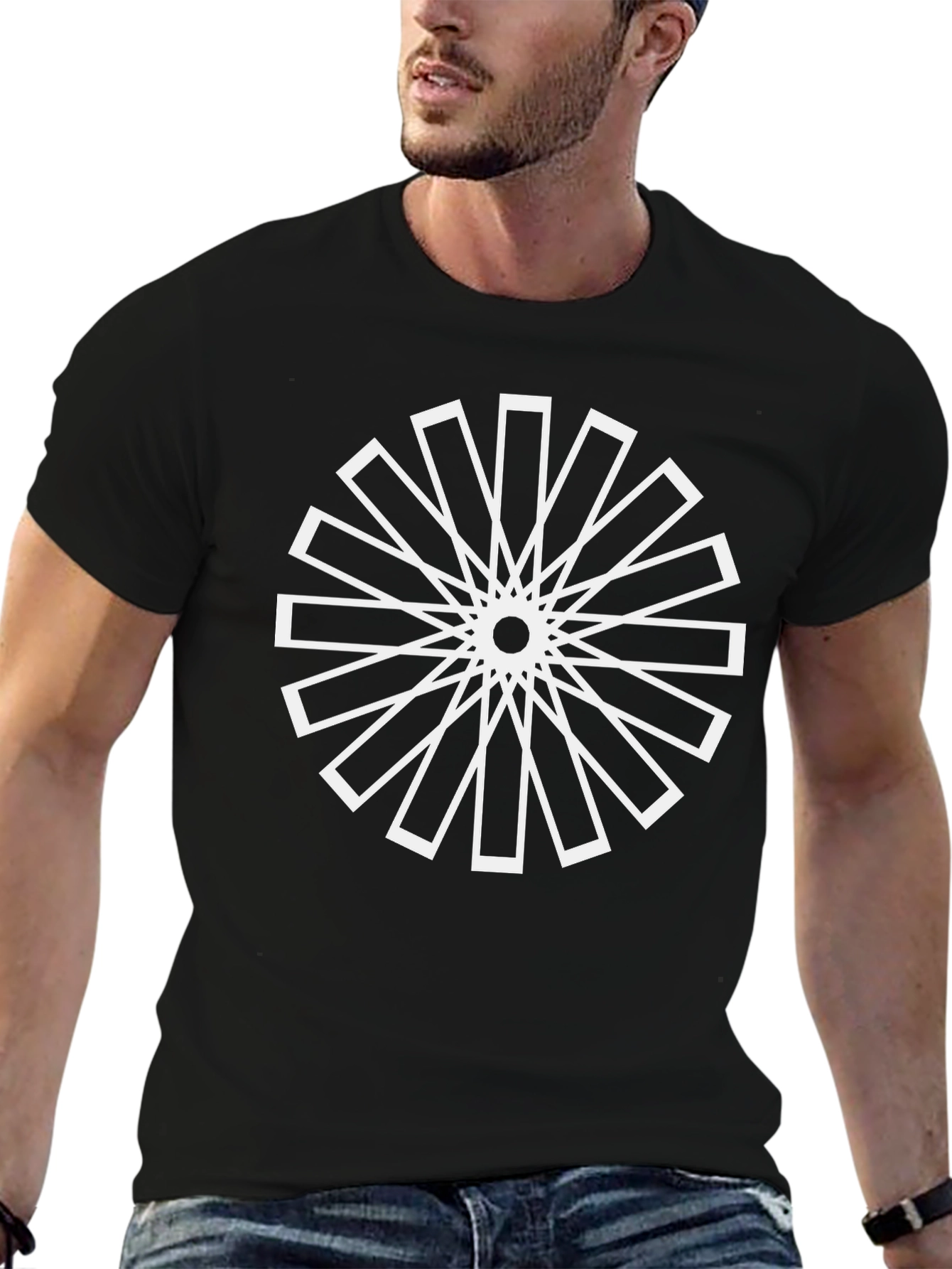Black Geometric Circle Graphic Tee - Black view 6